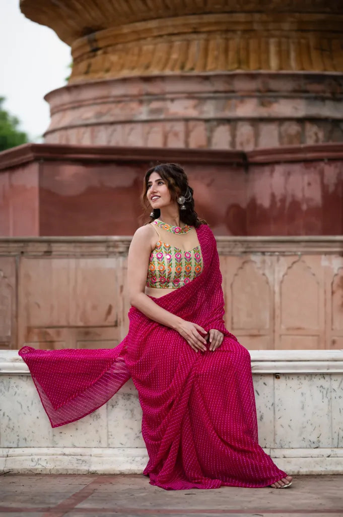 Band Collar Sleeveless Net Saree Blouse