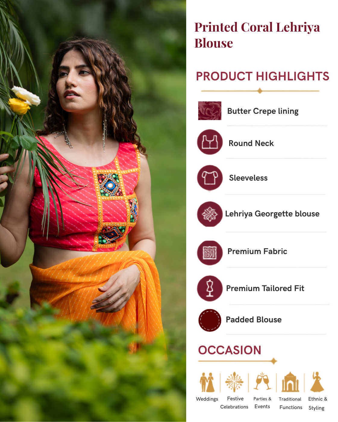 Lehriya Embroidered Sleeveless Saree Blouse