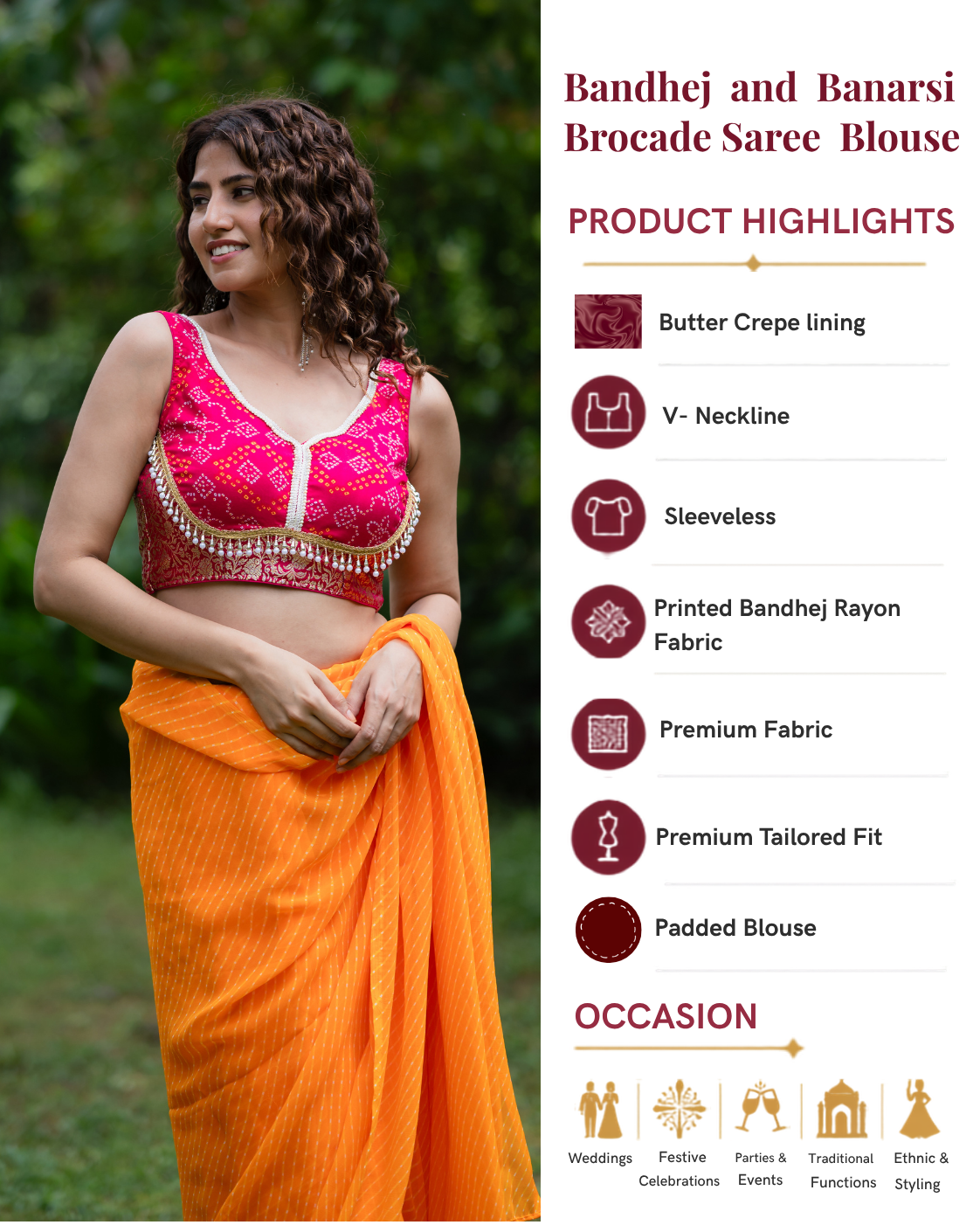 Women’s Bandhej and Banarsi Brocade Saree Blouse