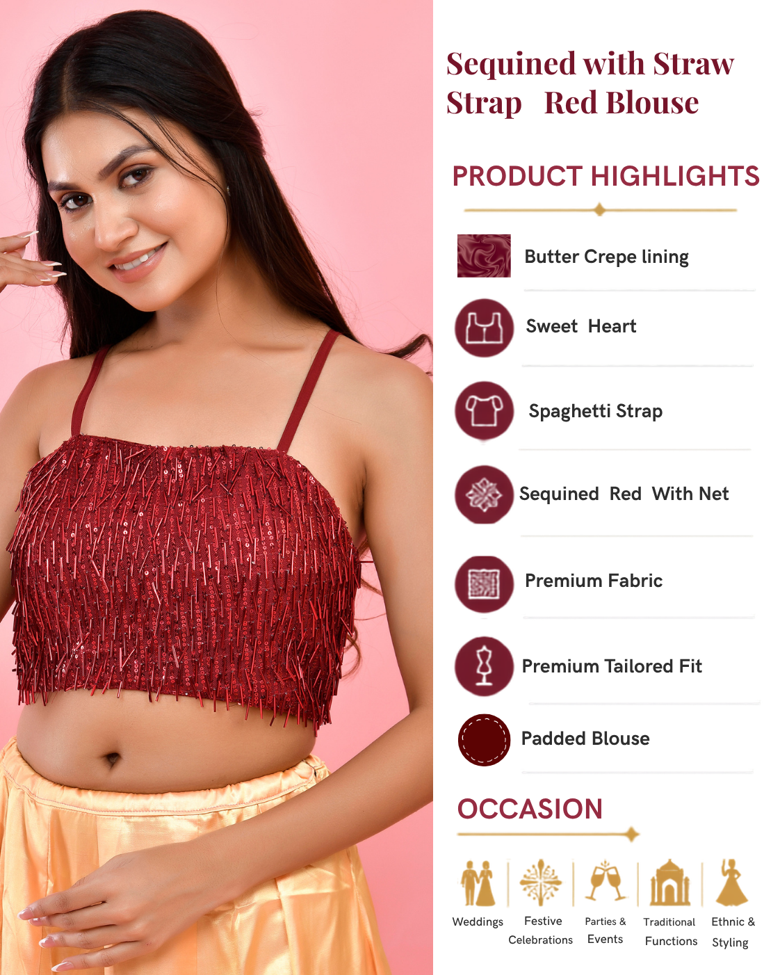 Embellished Maroon Sequined Saree Blouse