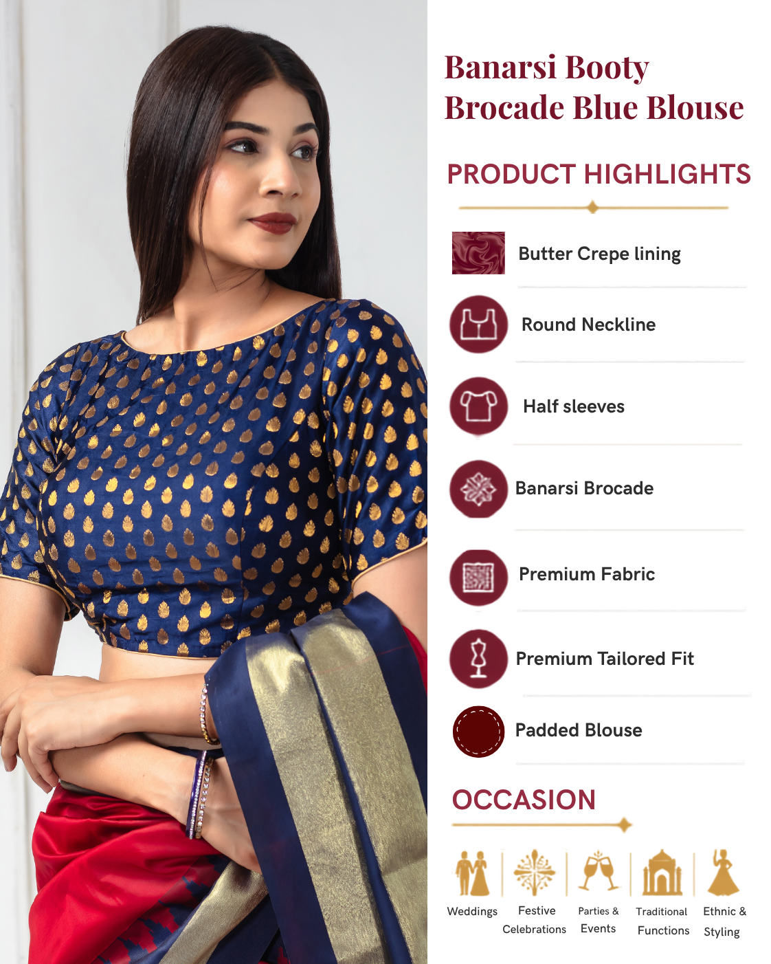Banarsi Booty Brocade Blue Saree Blouse