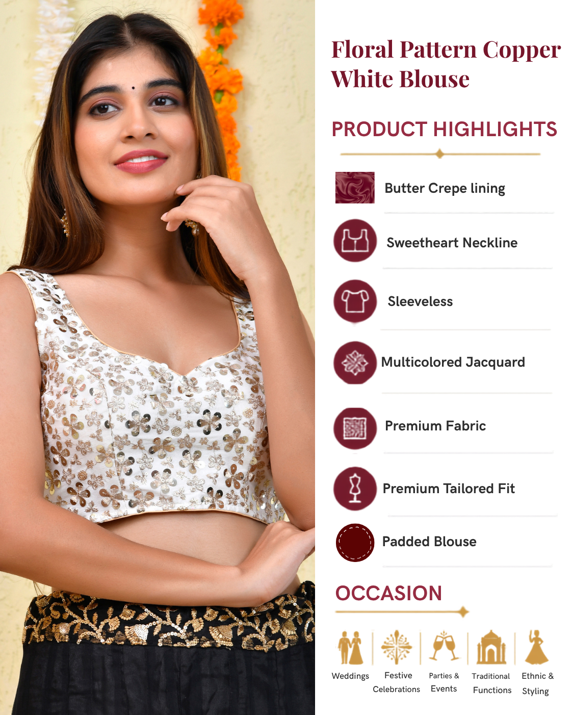 Floral Pattern Copper White Blouse