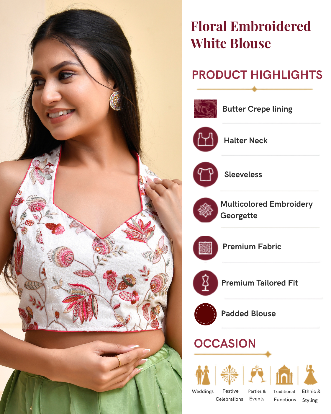 Embroidered Halter-Neck Designer Blouse
