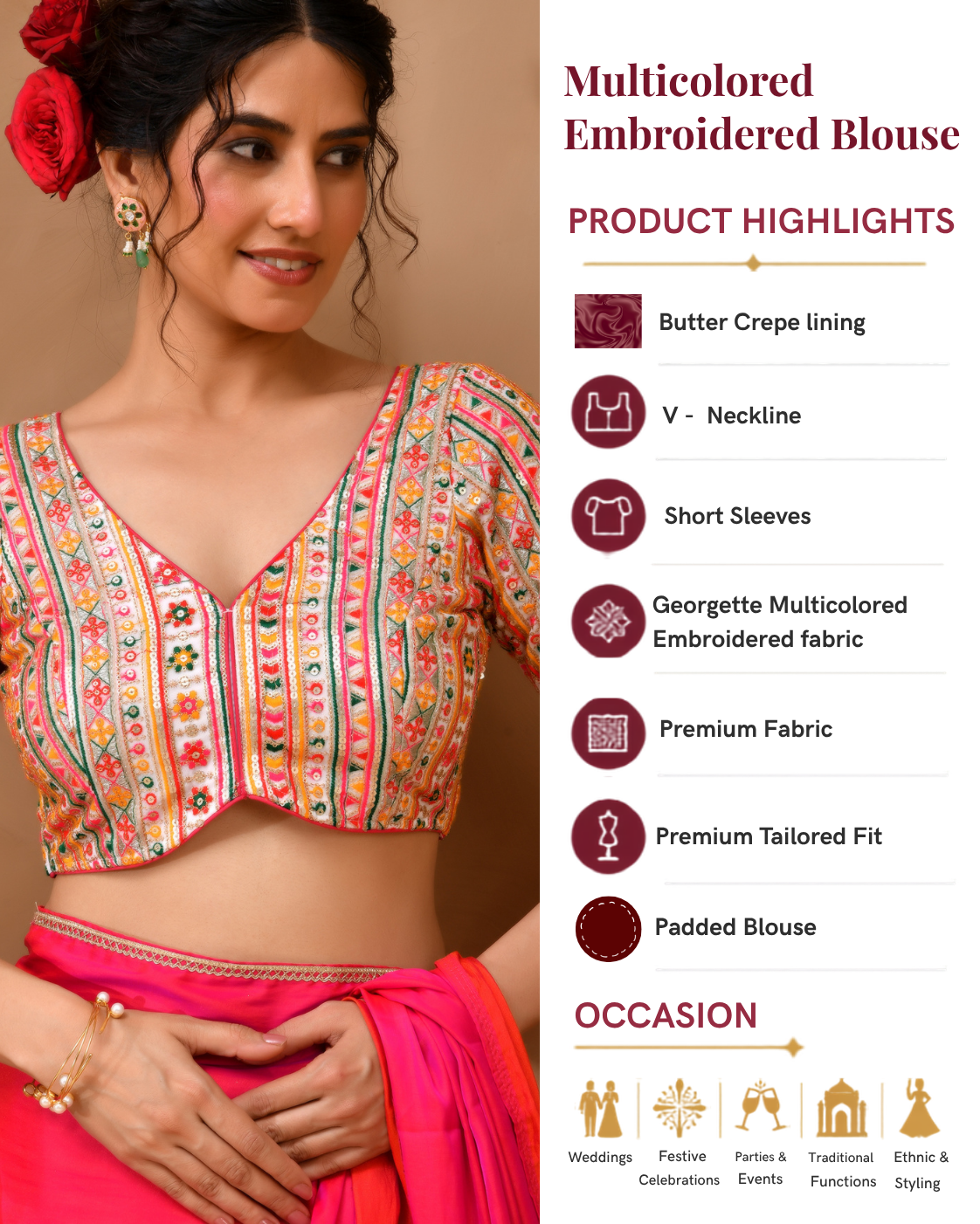 Multicolored Embroidered Blouse with sleeves