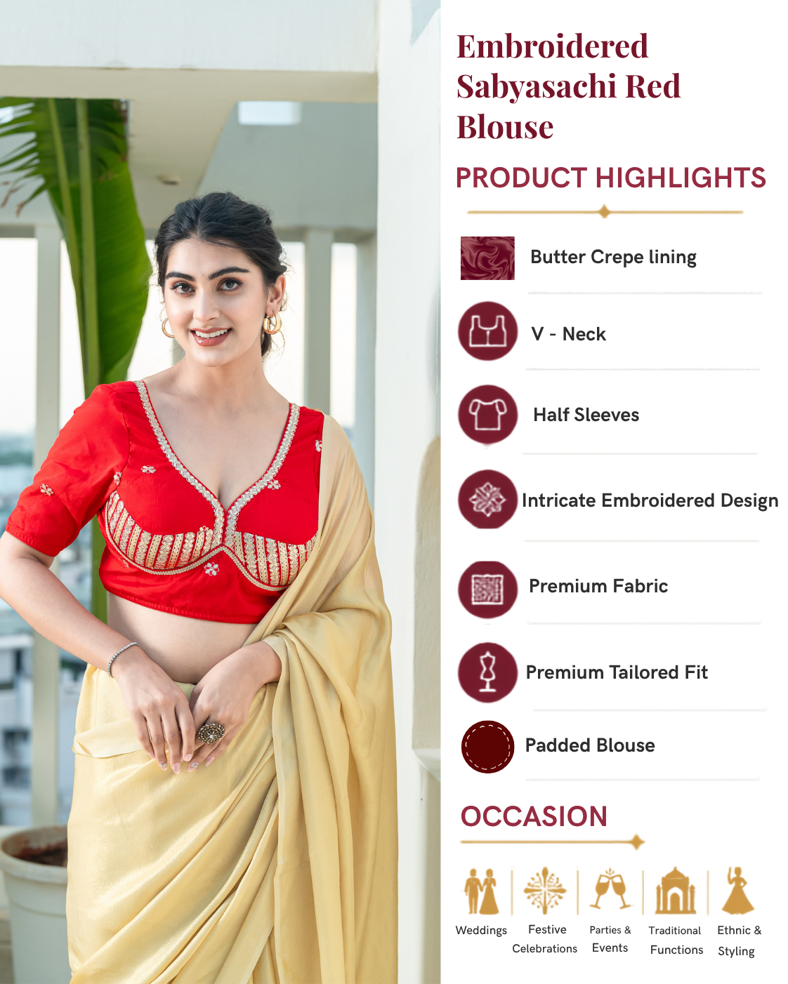 Embroidered Sabyasachi Red Blouse