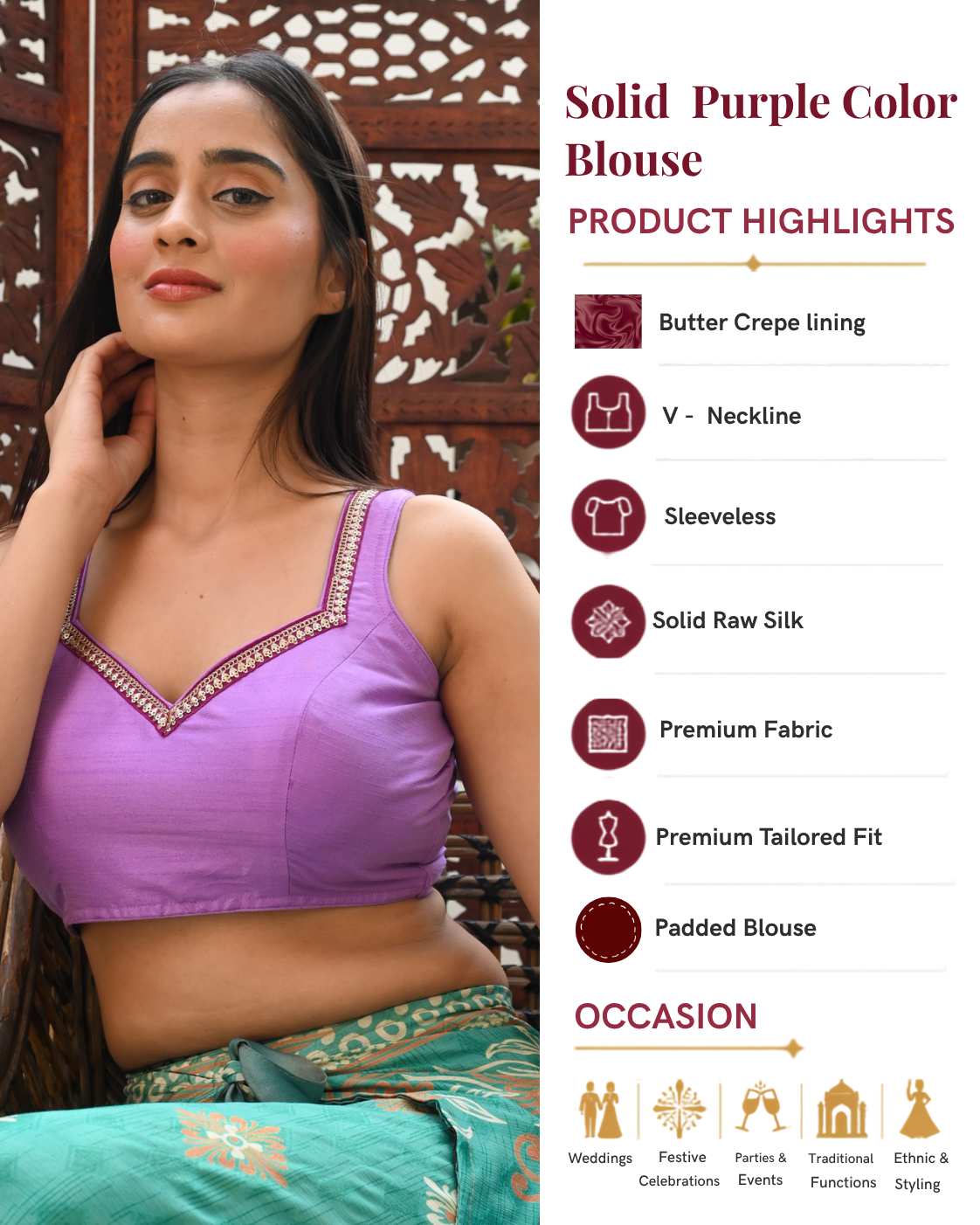Solid Purple Color Sleeveless Padded Blouse