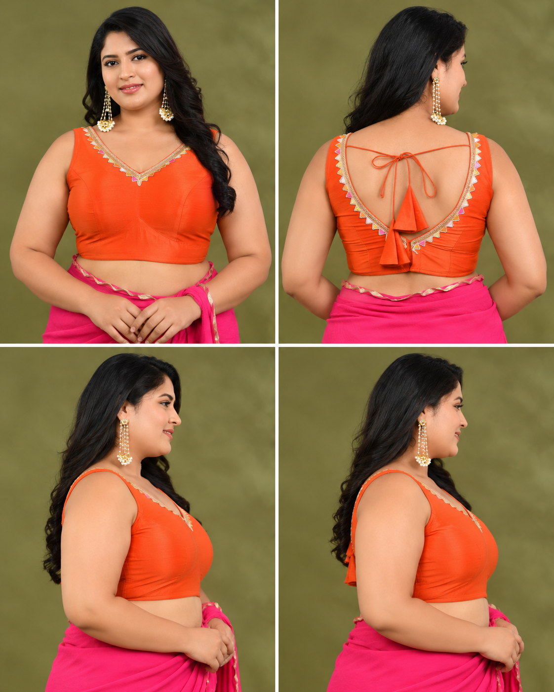 Solid Orange Color Sleeveless Padded Blouse