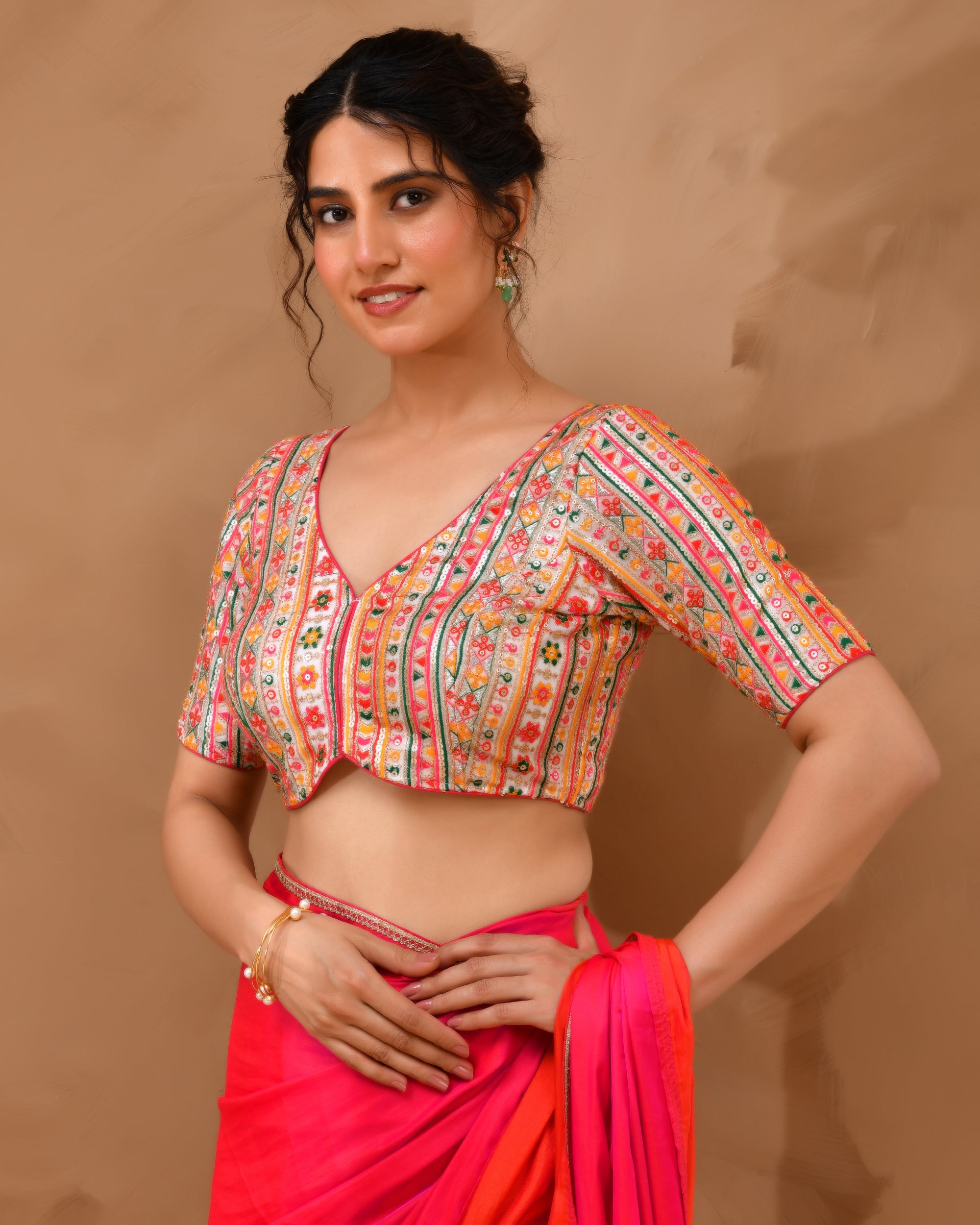 Multicolored Embroidered Blouse with sleeves
