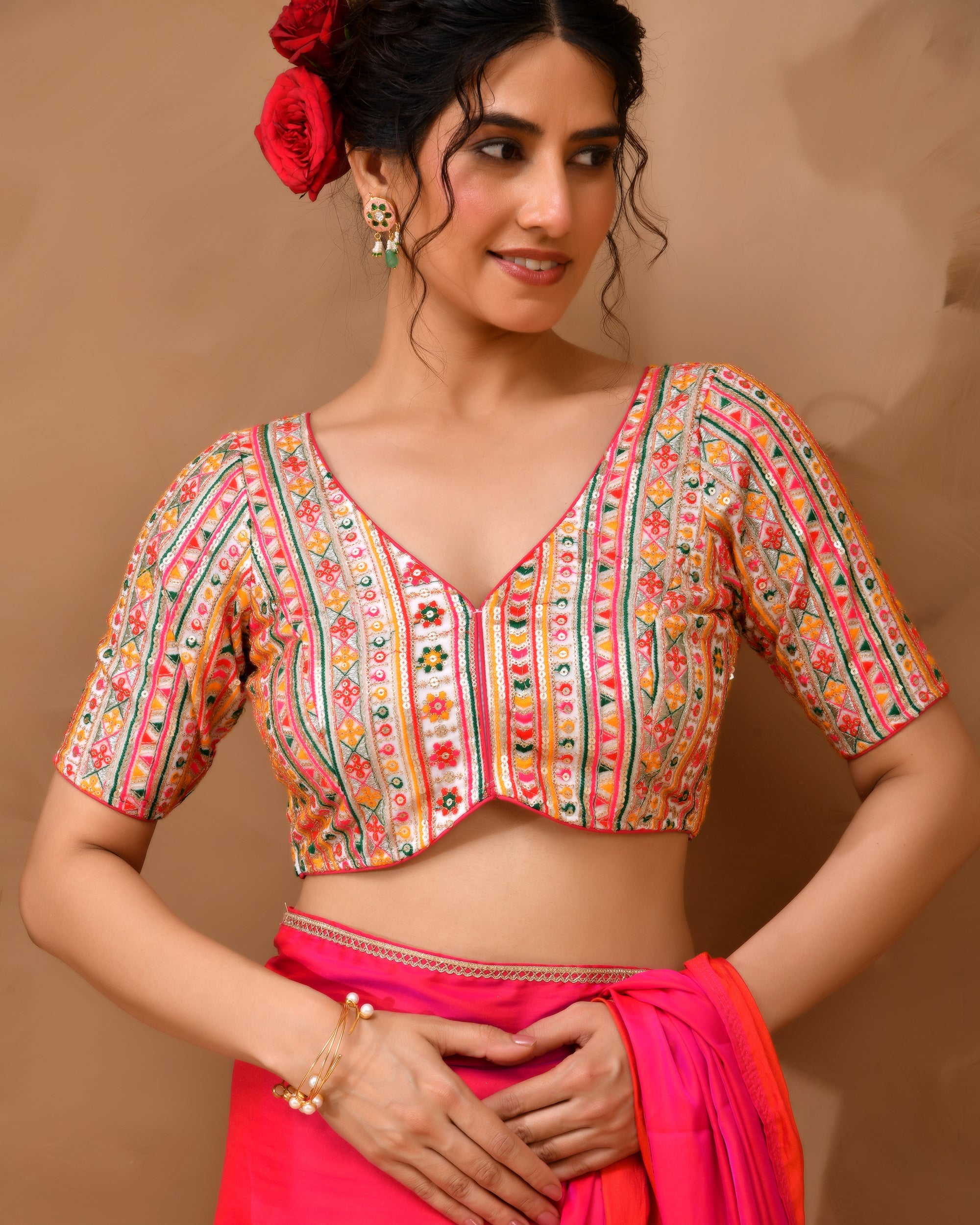 Multicolored Embroidered Blouse with sleeves