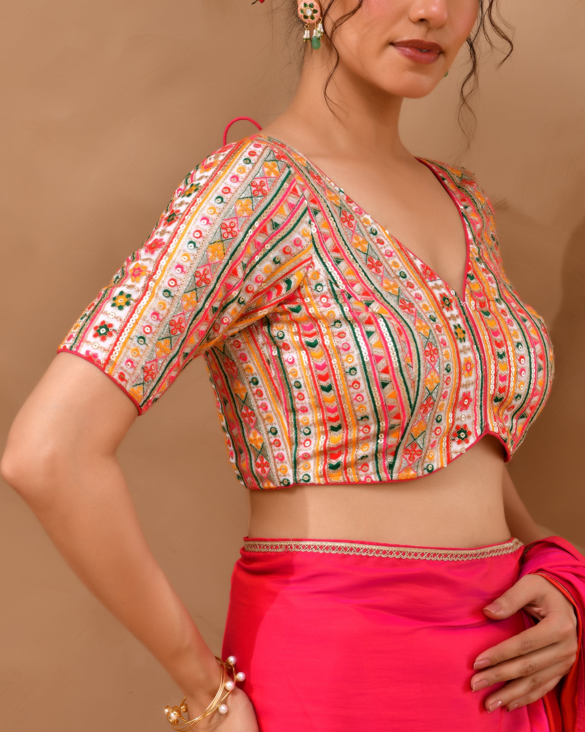 Multicolored Embroidered Blouse with sleeves