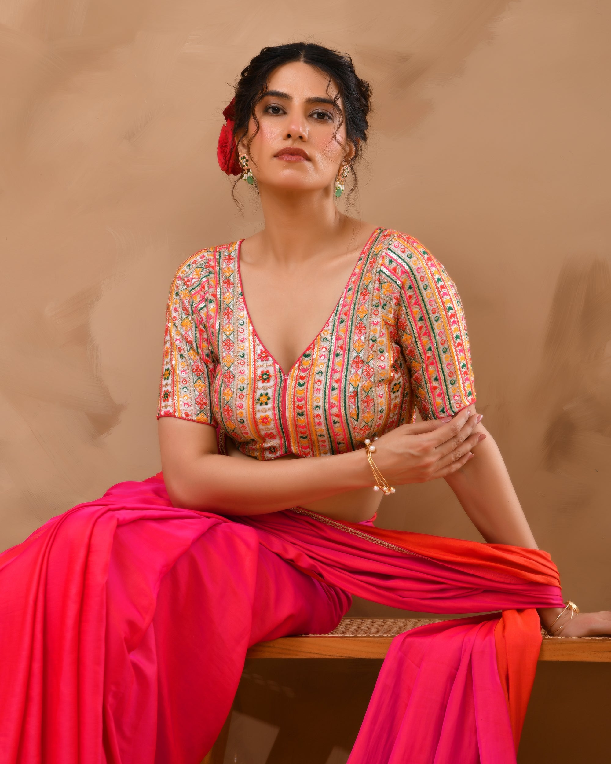 Multicolored Embroidered Blouse with sleeves