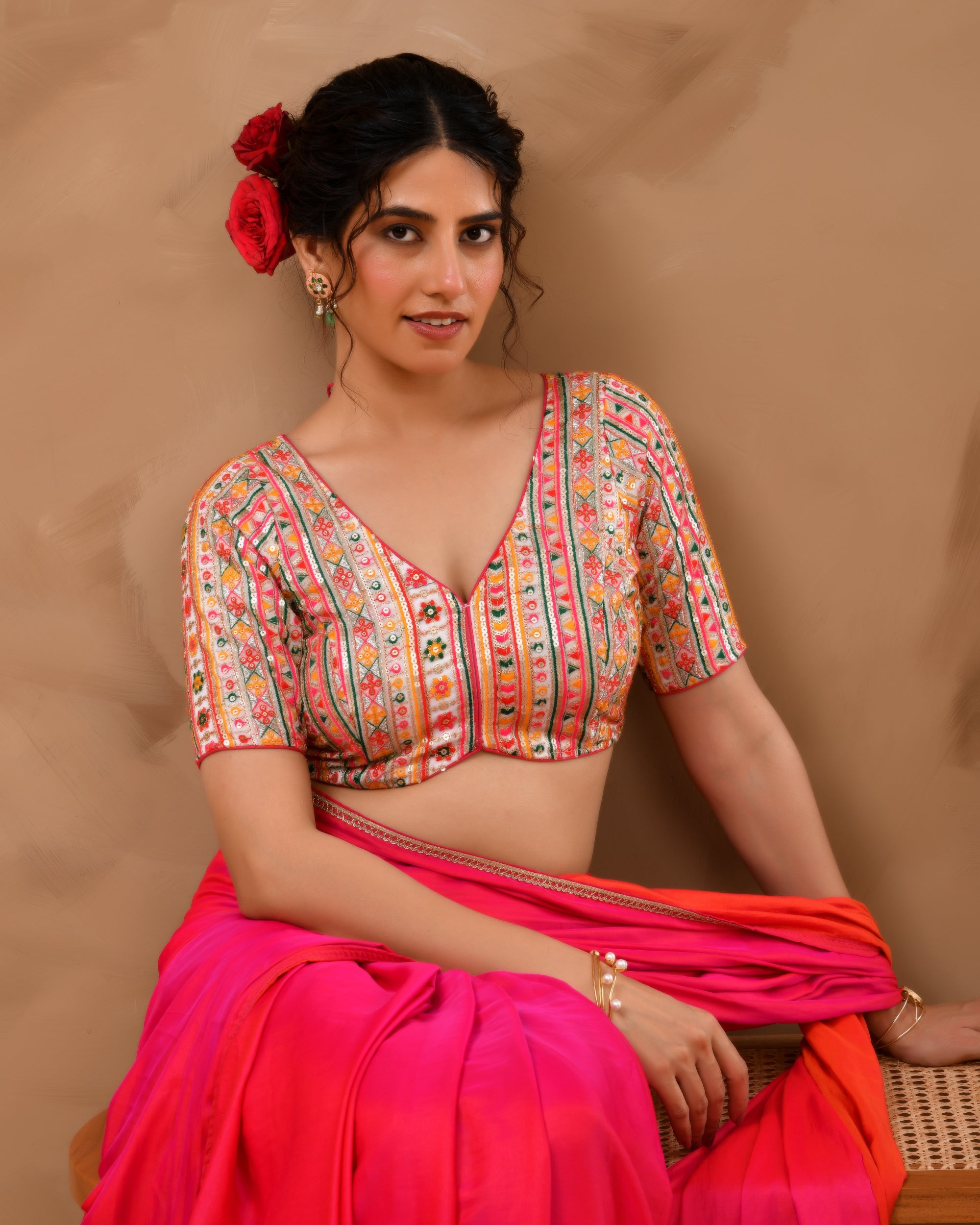 Multicolored Embroidered Blouse with sleeves