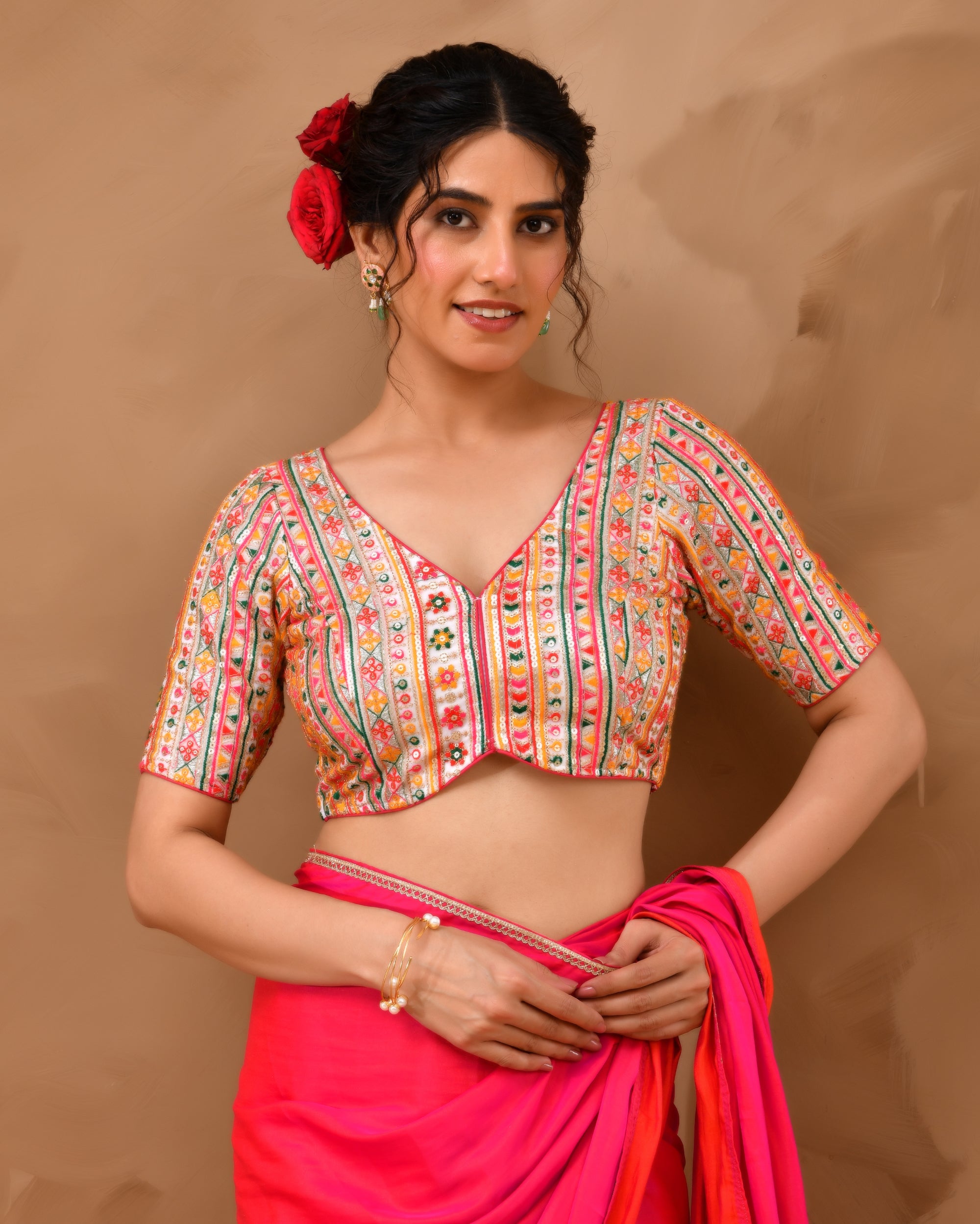 Multicolored Embroidered Blouse with sleeves