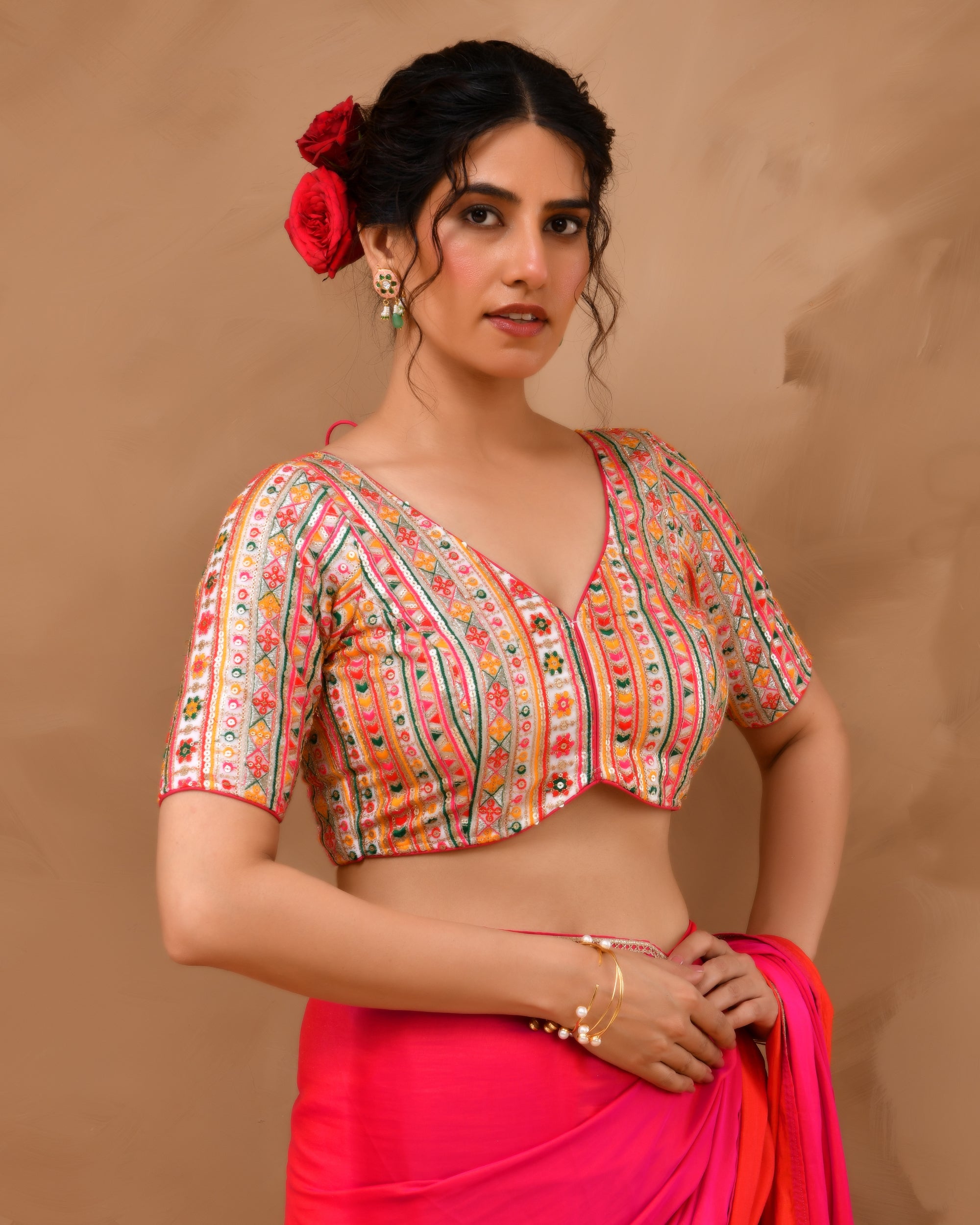 Multicolored Embroidered Blouse with sleeves