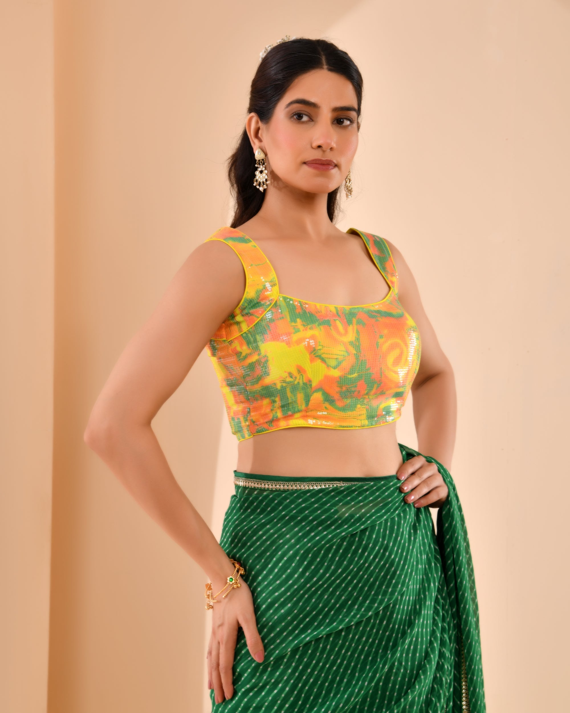 Georgette Yellow Floral Sequined Blouse