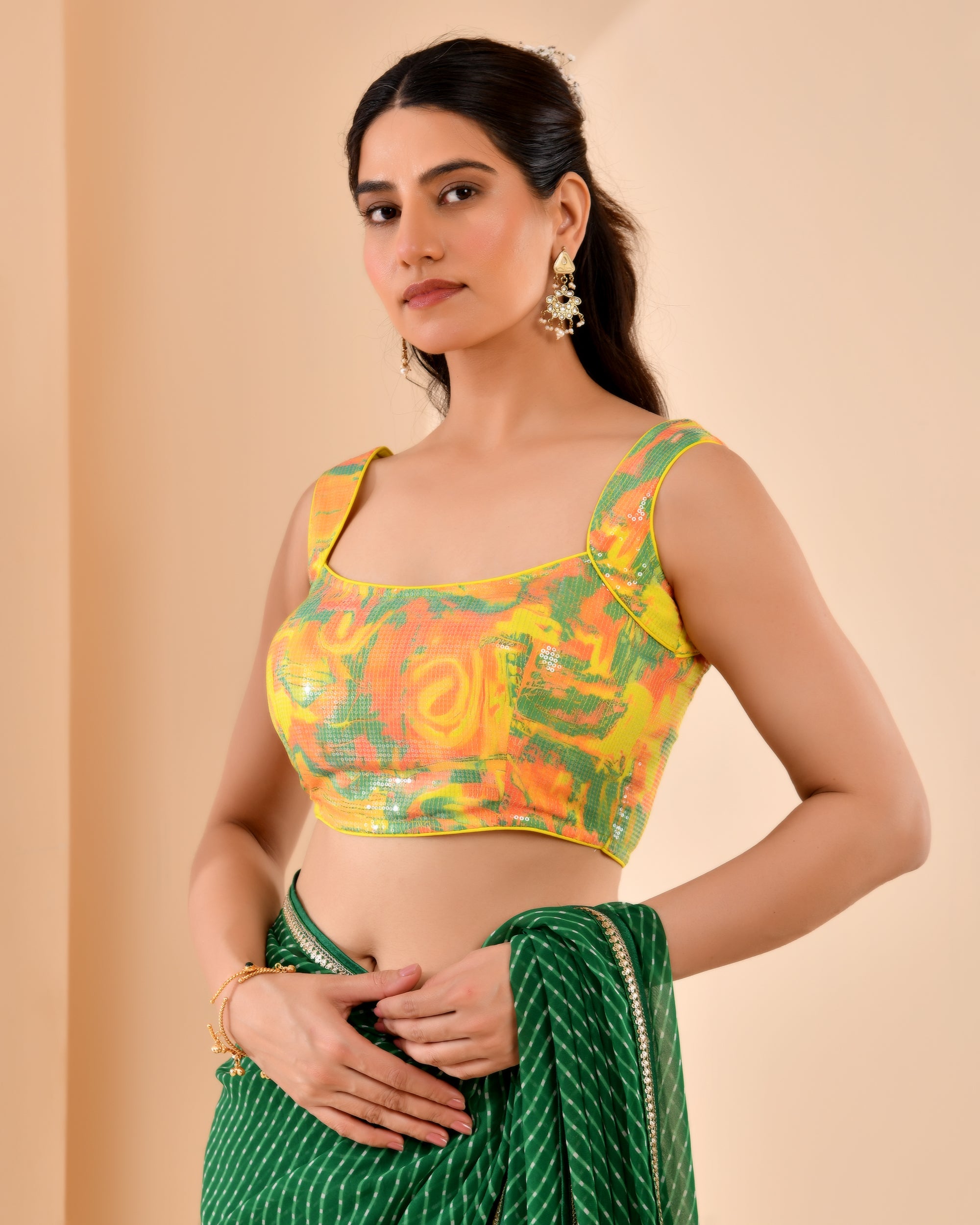 Georgette Yellow Floral Sequined Blouse