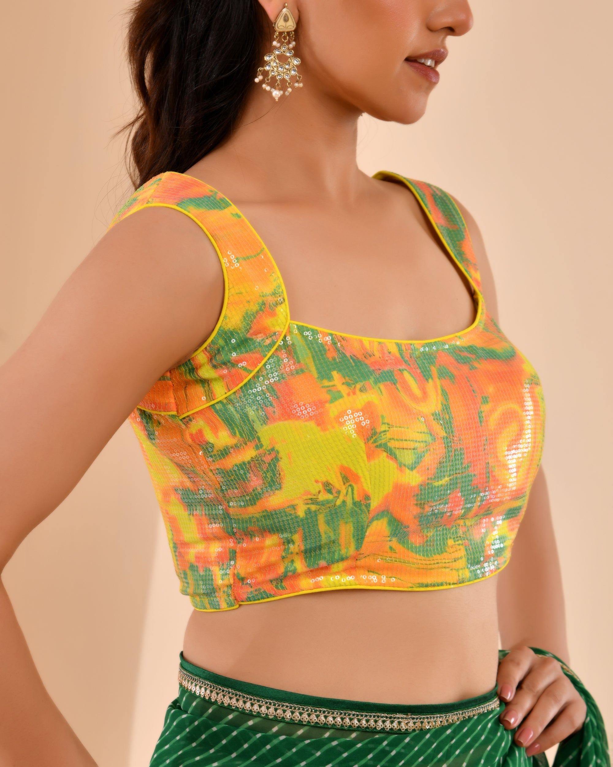Georgette Yellow Floral Sequined Blouse