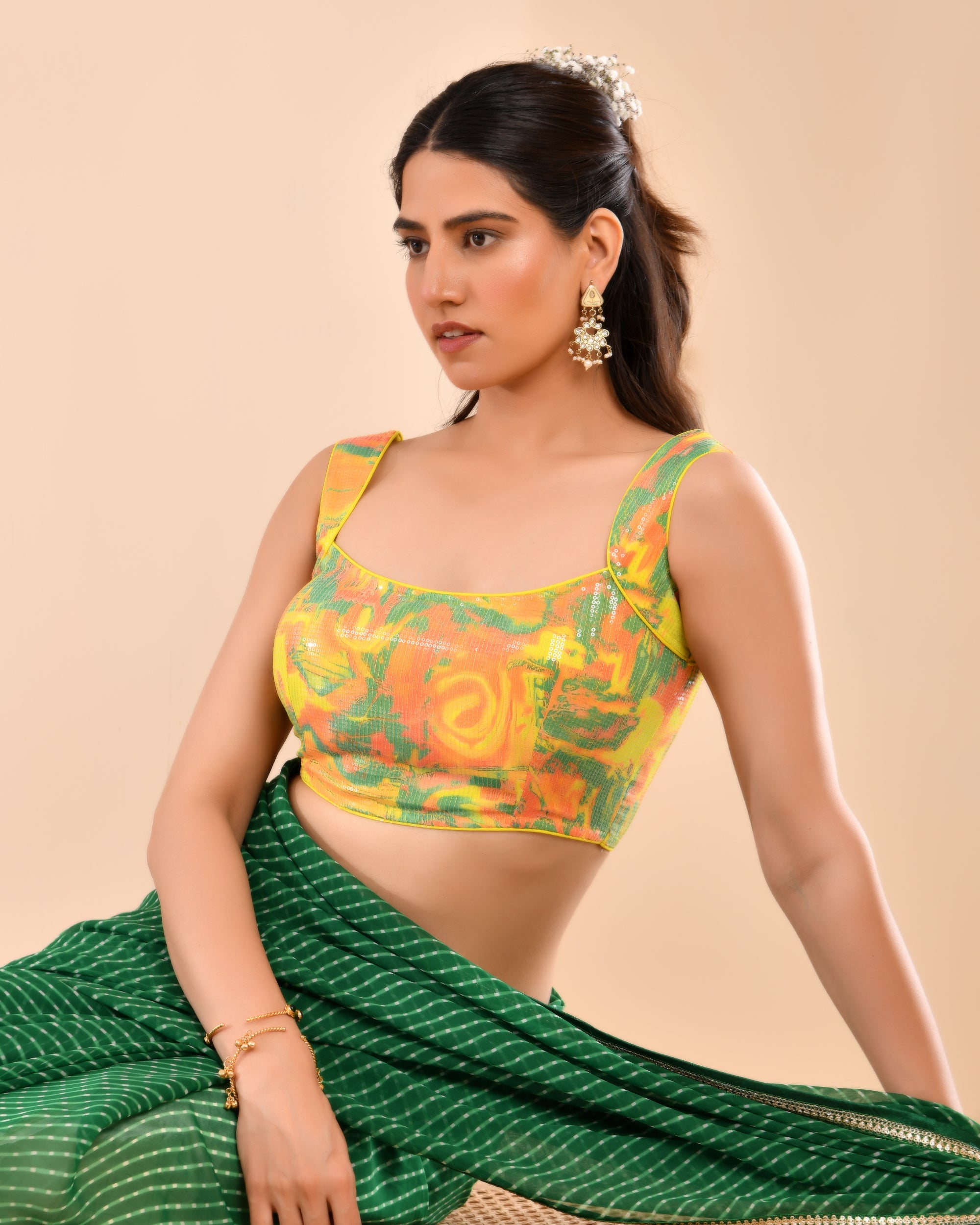 Georgette Yellow Floral Sequined Blouse