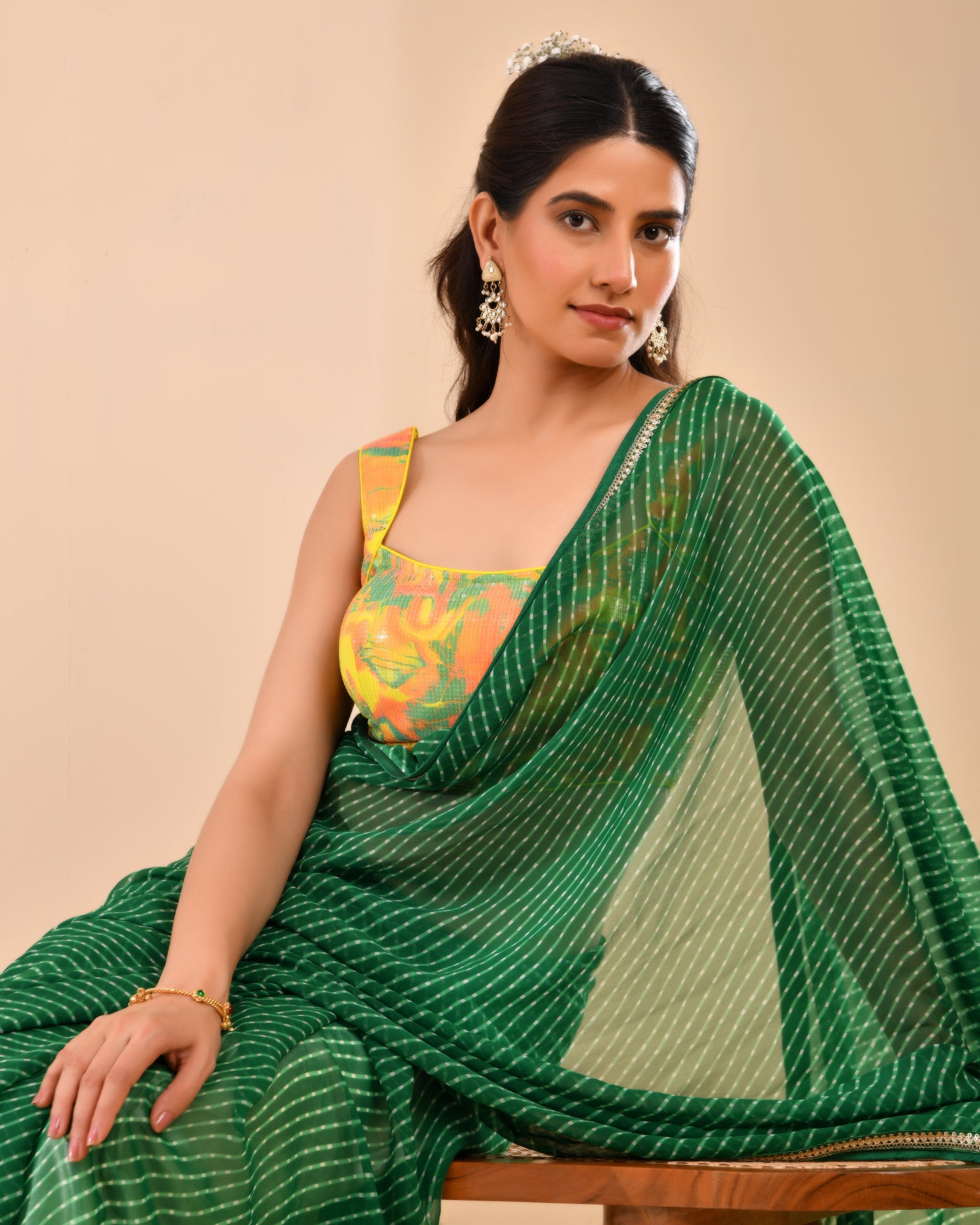 Georgette Yellow Floral Sequined Blouse