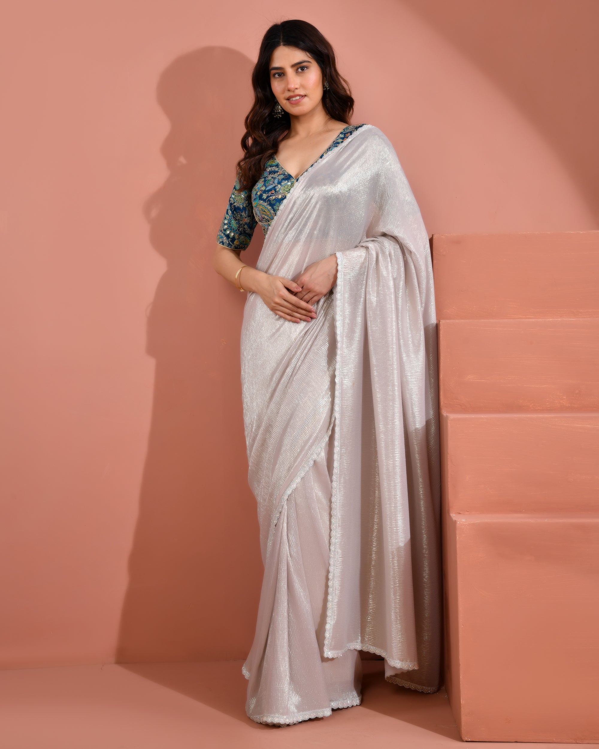Position Print Embroidered Sabyasachi Style Teal Blouse
