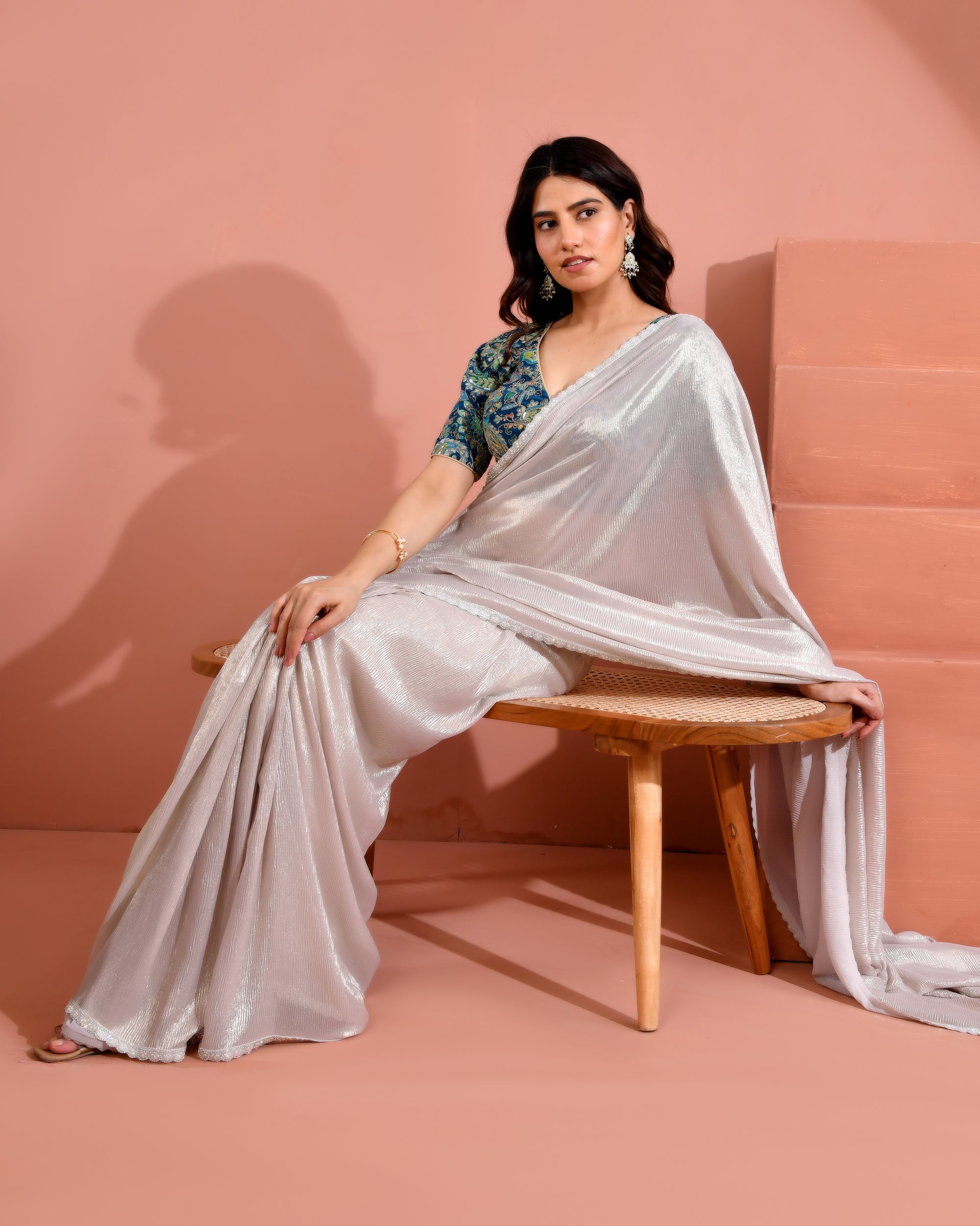Position Print Embroidered Sabyasachi Style Teal Blouse