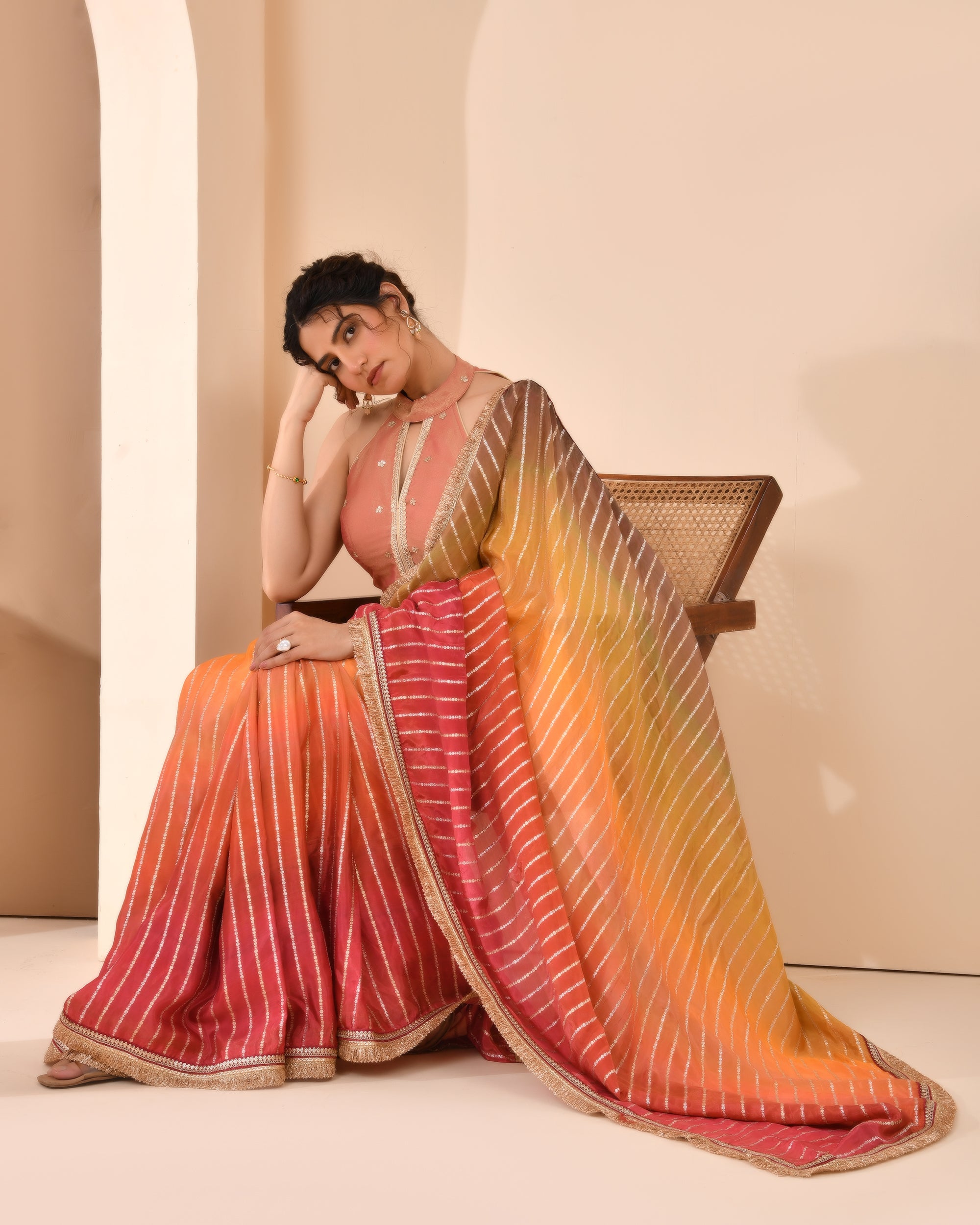 Pastel Maroon Embroidered Key Hole Neck Tissue Blouse