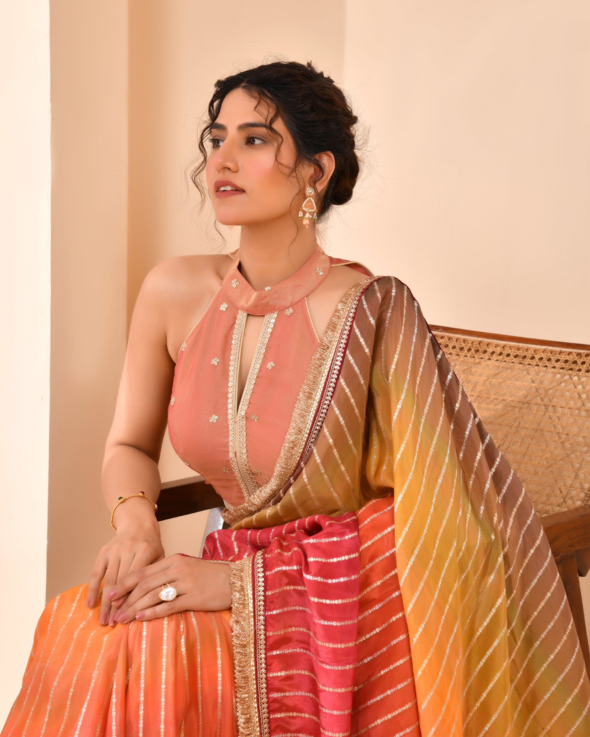 Pastel Maroon Embroidered Key Hole Neck Tissue Blouse