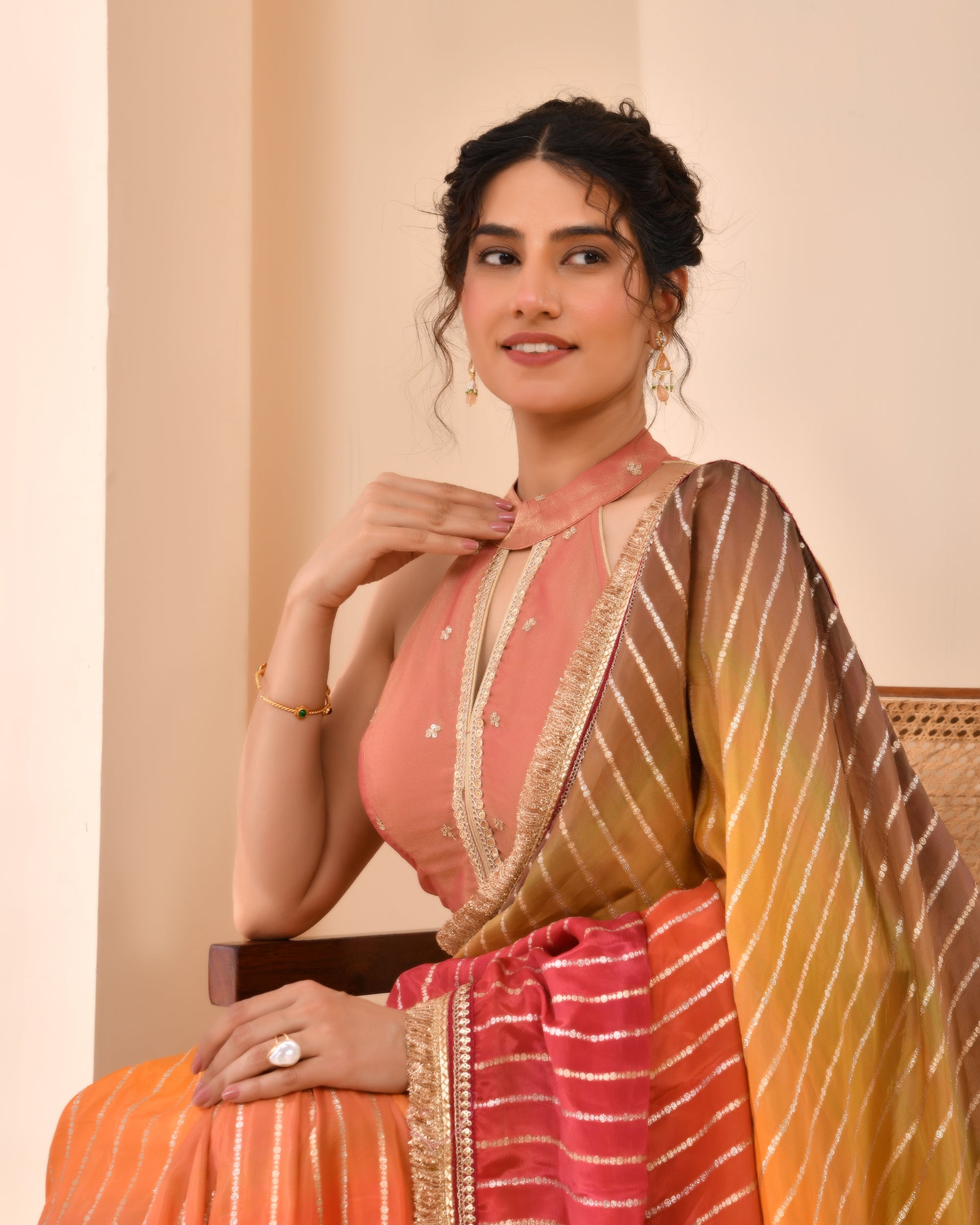 Pastel Maroon Embroidered Key Hole Neck Tissue Blouse