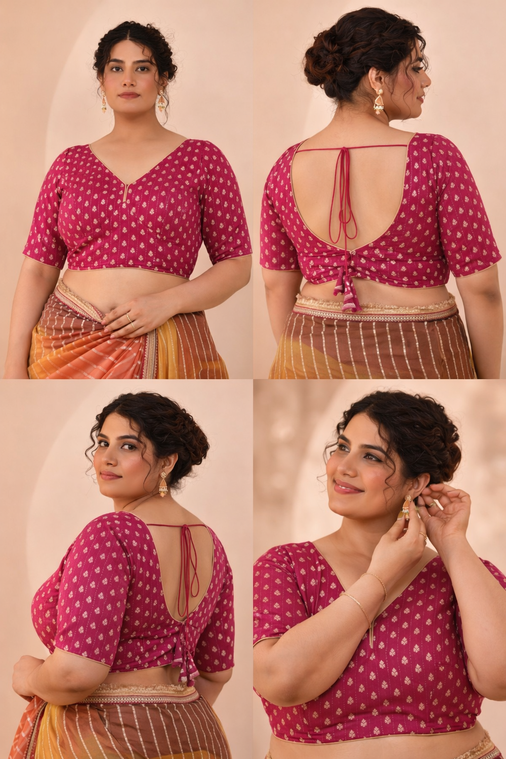 Magenta Dola Silk Sabhyasachi Style Blouse With Half Sleeves