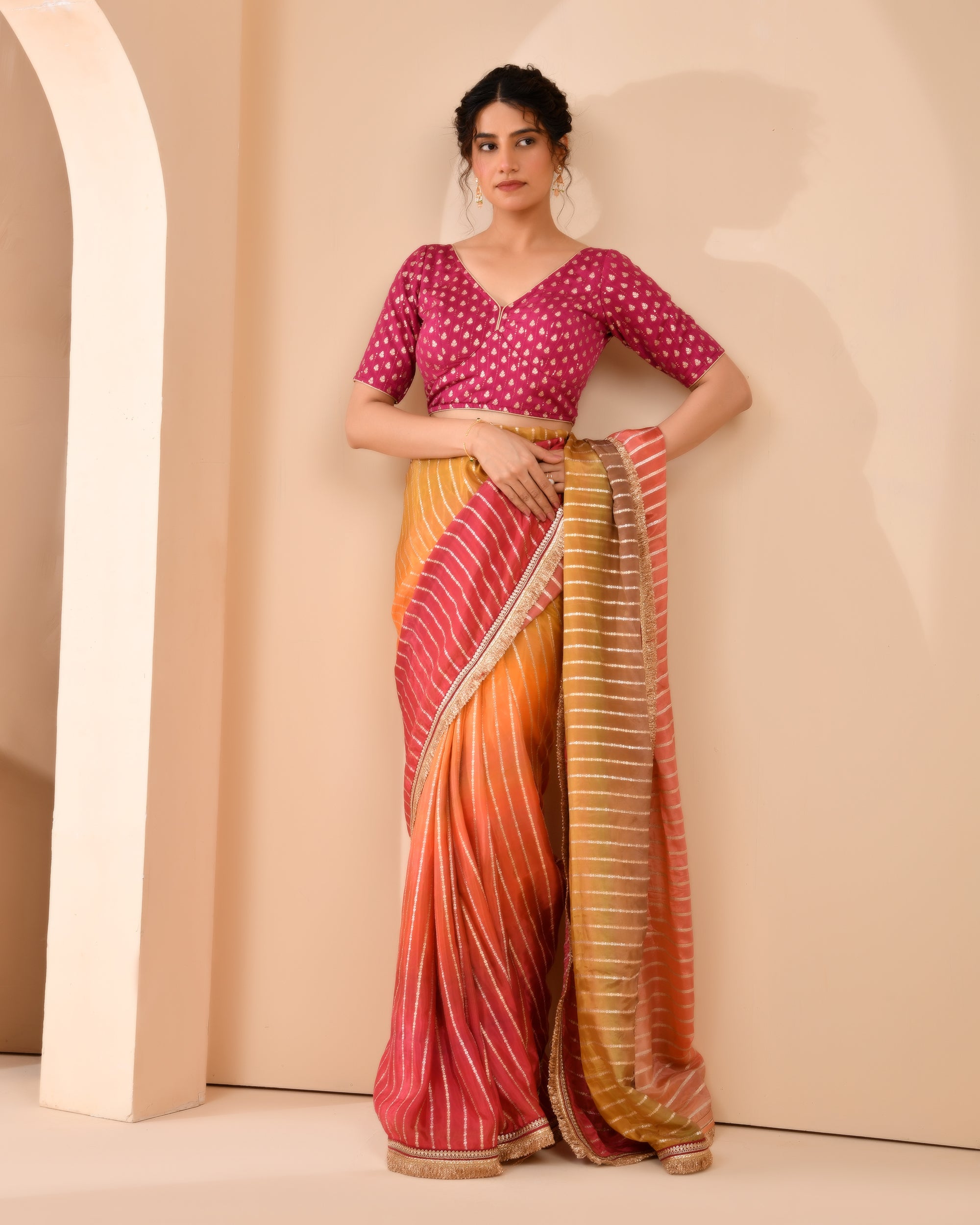 Magenta Dola Silk Sabhyasachi Style Blouse With Half Sleeves