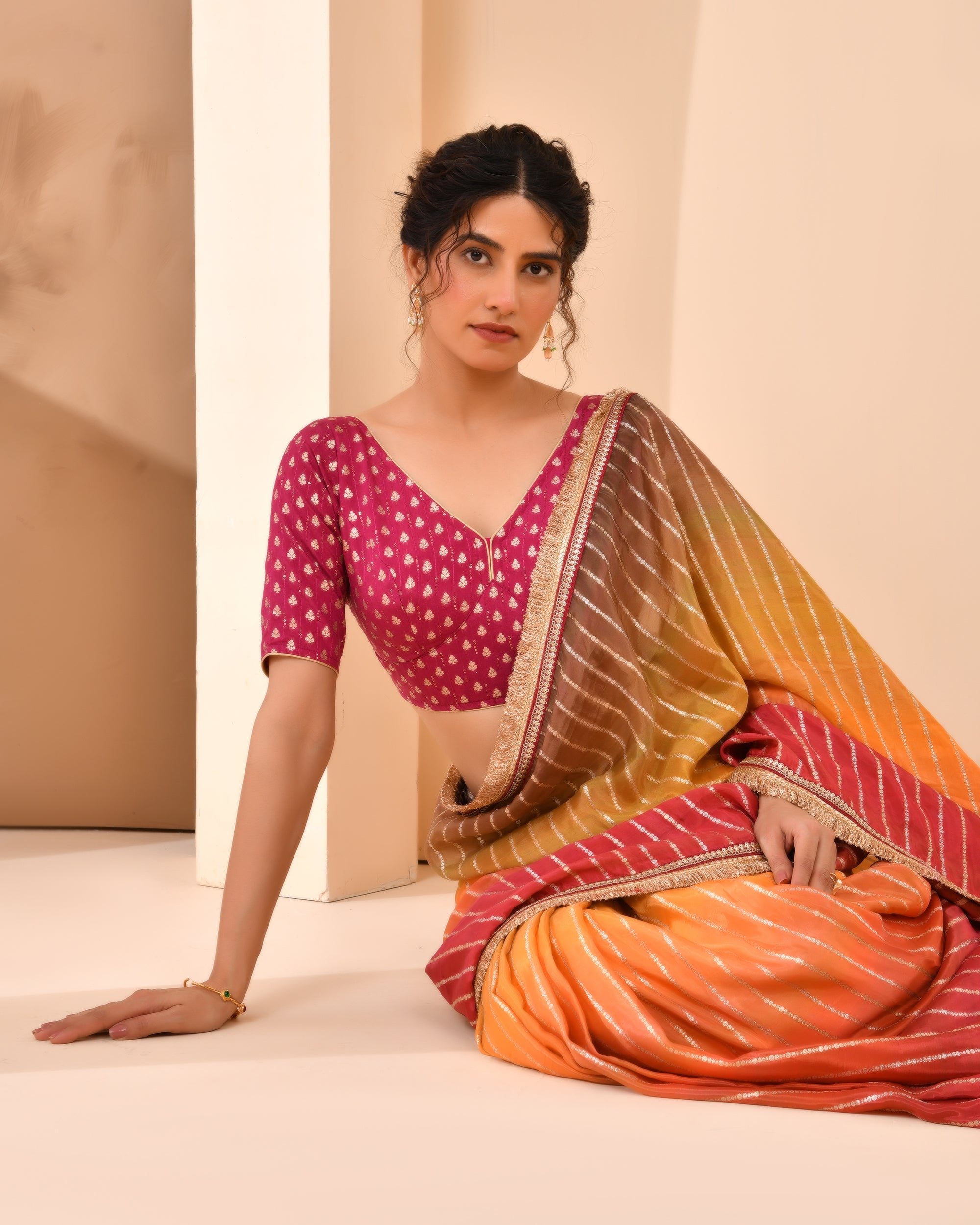Magenta Dola Silk Sabhyasachi Style Blouse With Half Sleeves