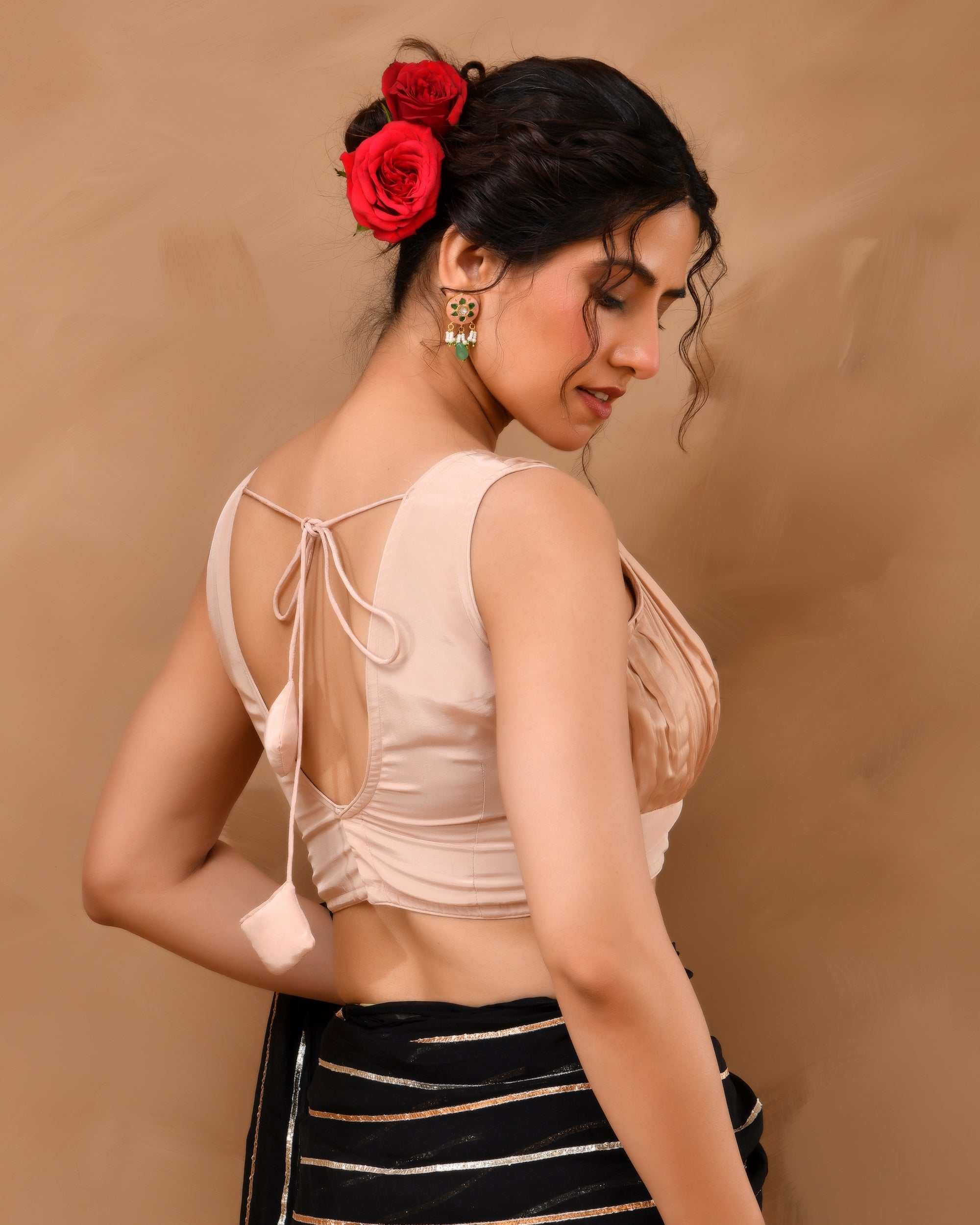 Rose Gold V neck Wrinkled sleeveless blouse