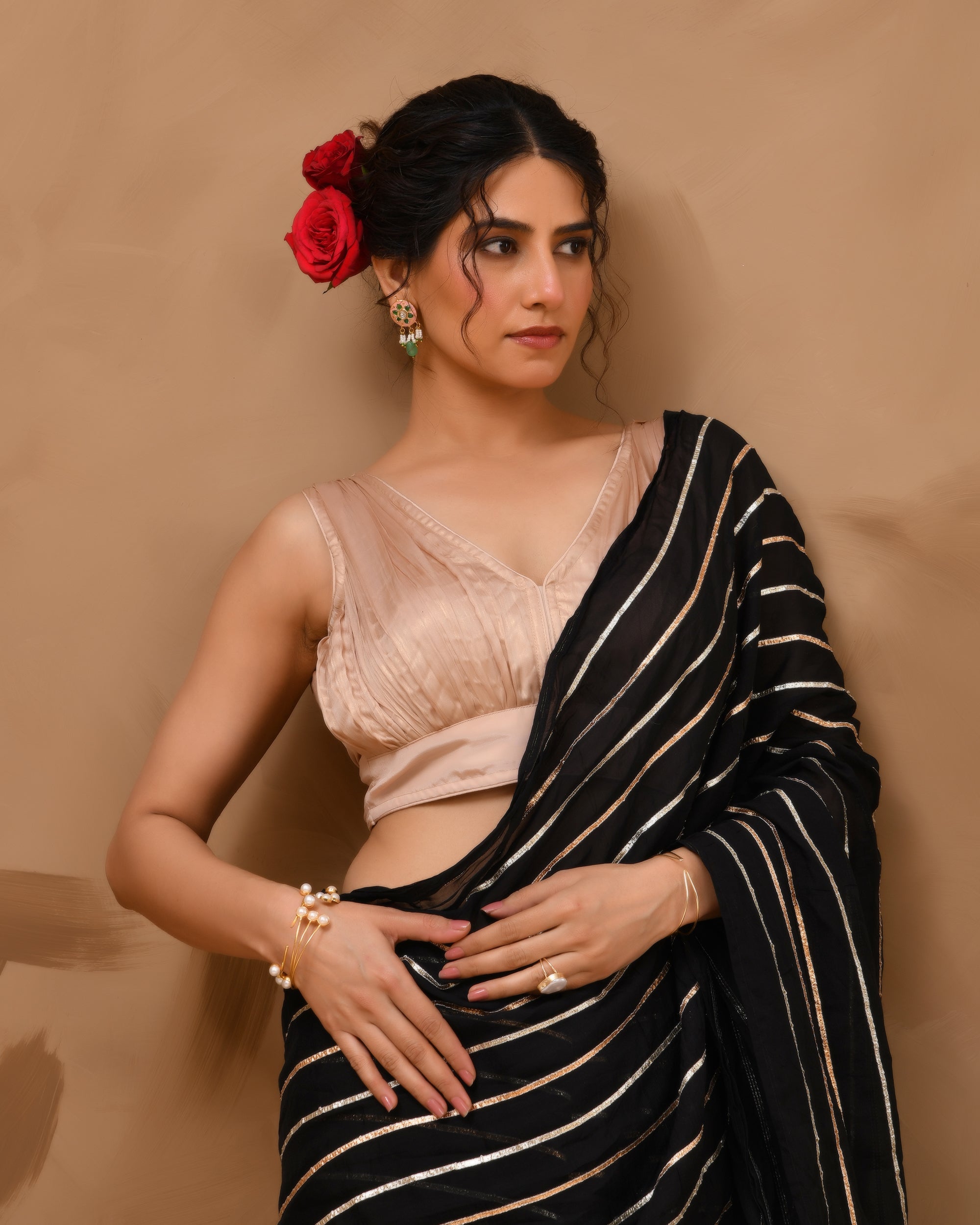 Rose Gold V neck Wrinkled sleeveless blouse