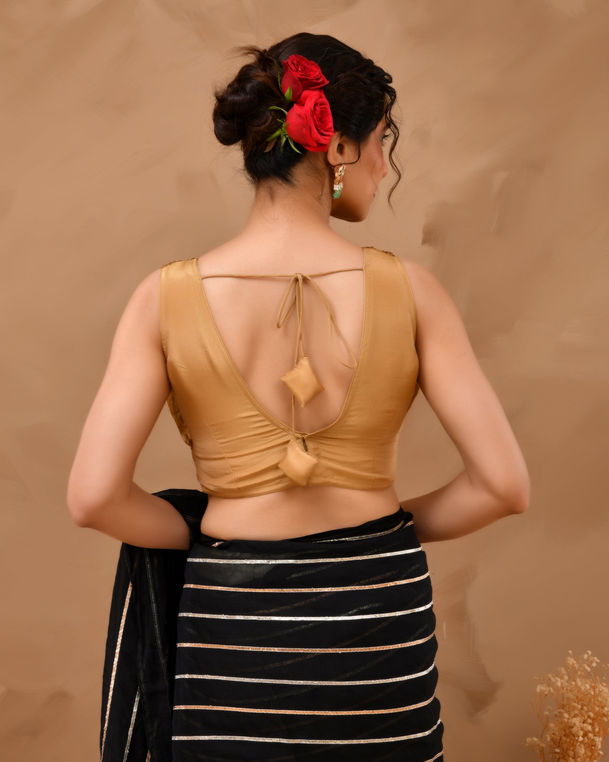 Dark Gold V neck Wrinkled sleeveless blouse