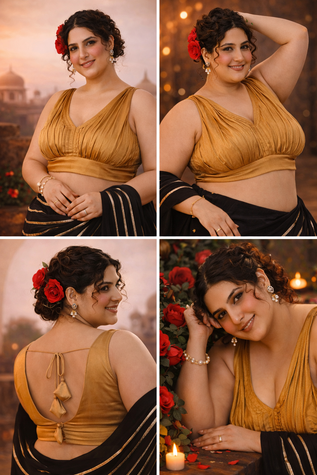 Dark Gold V neck Wrinkled sleeveless blouse