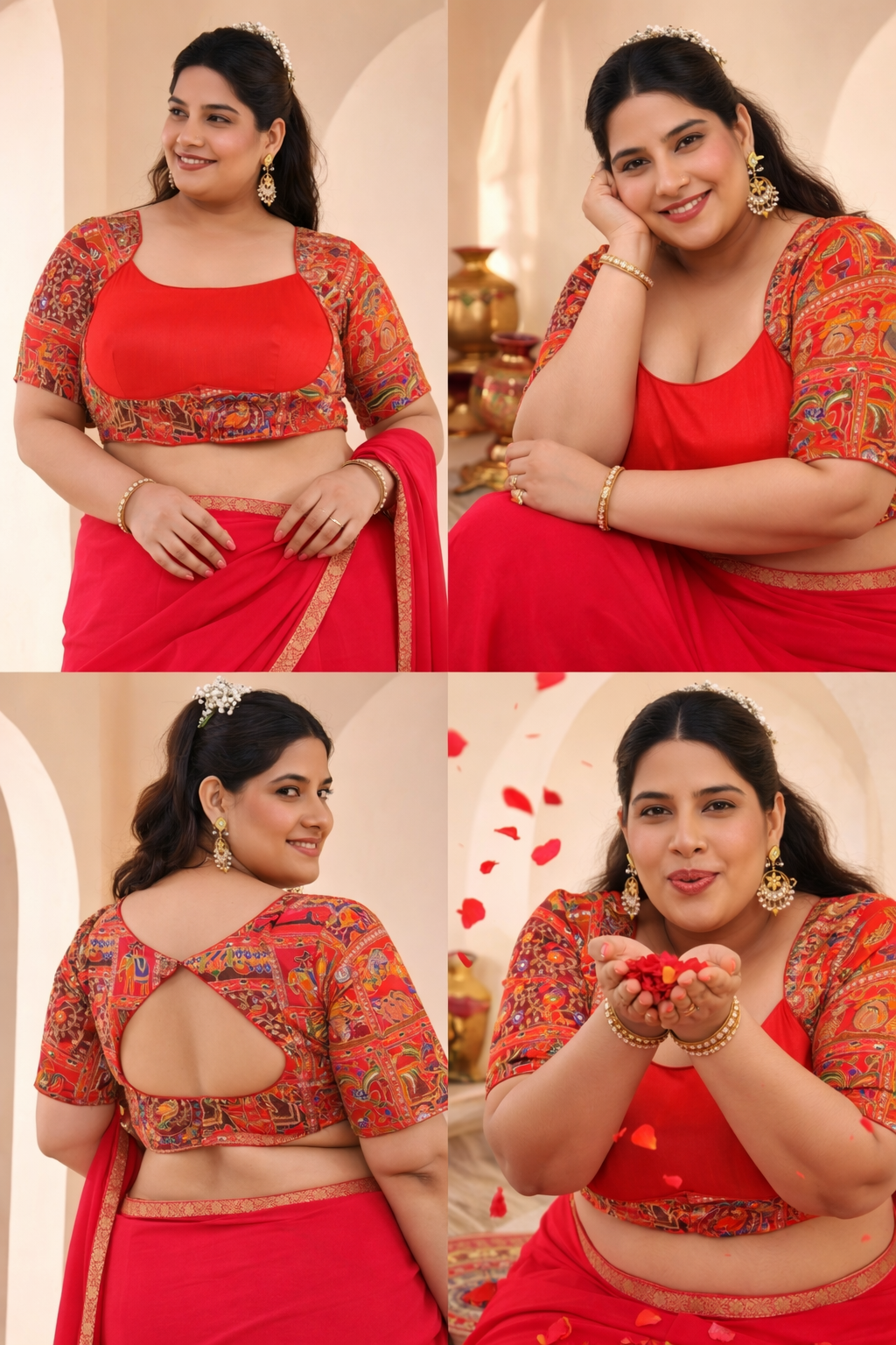 Madhubala Style Red Blouse With Sleeves