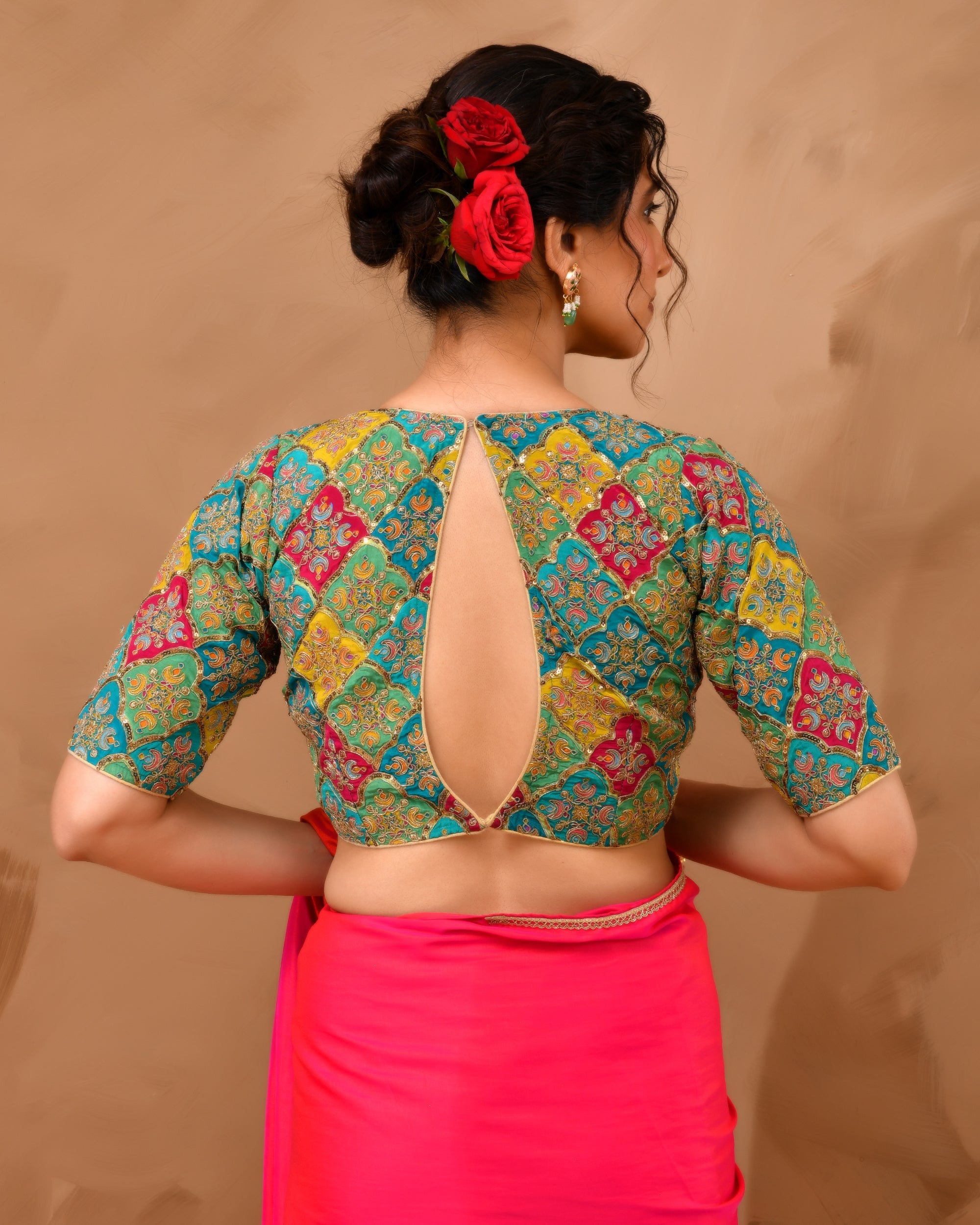 Madhubala Style Pink Blouse With Sleeves