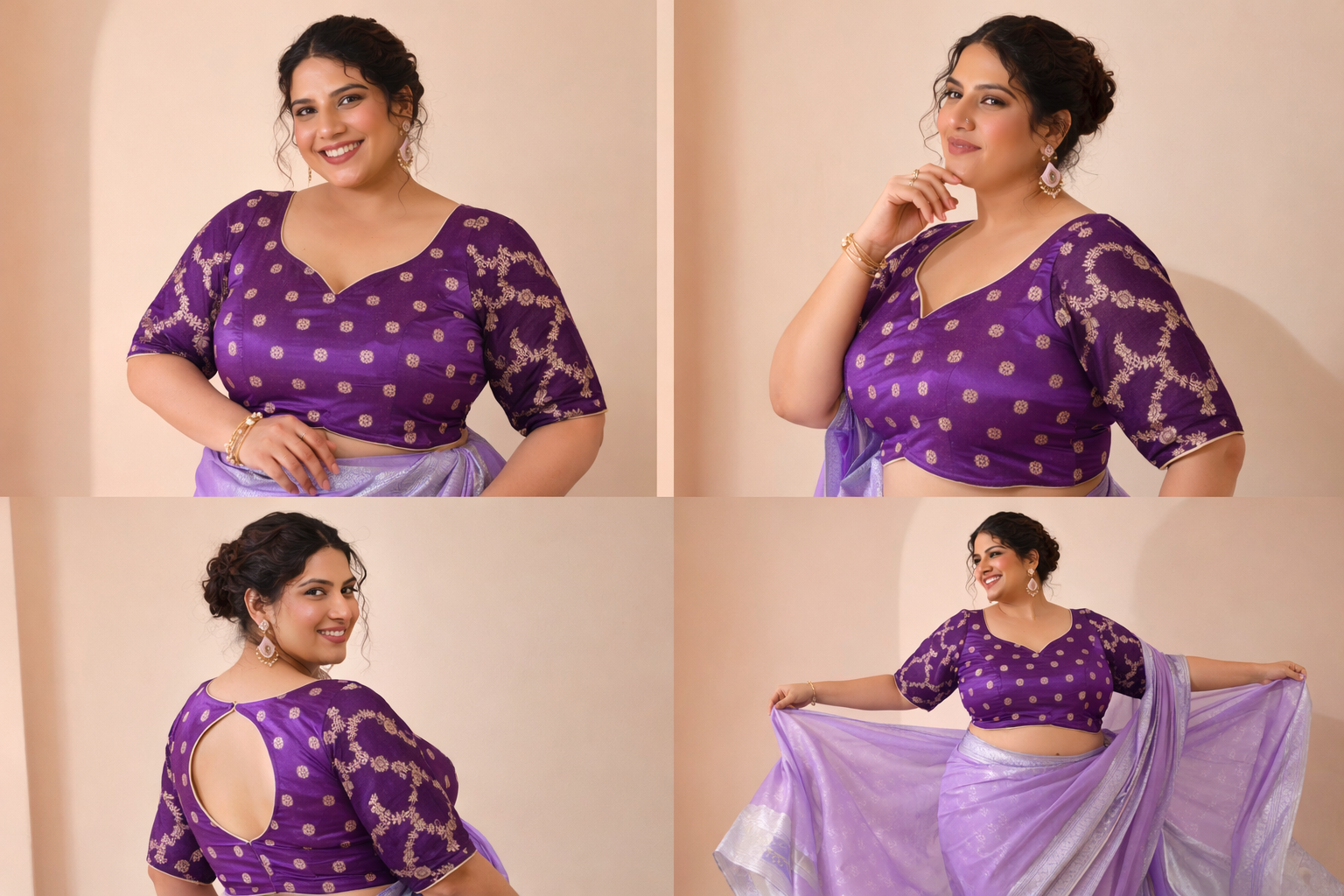 Purple  Zari Woven Dola Silk Blouse with sleeves