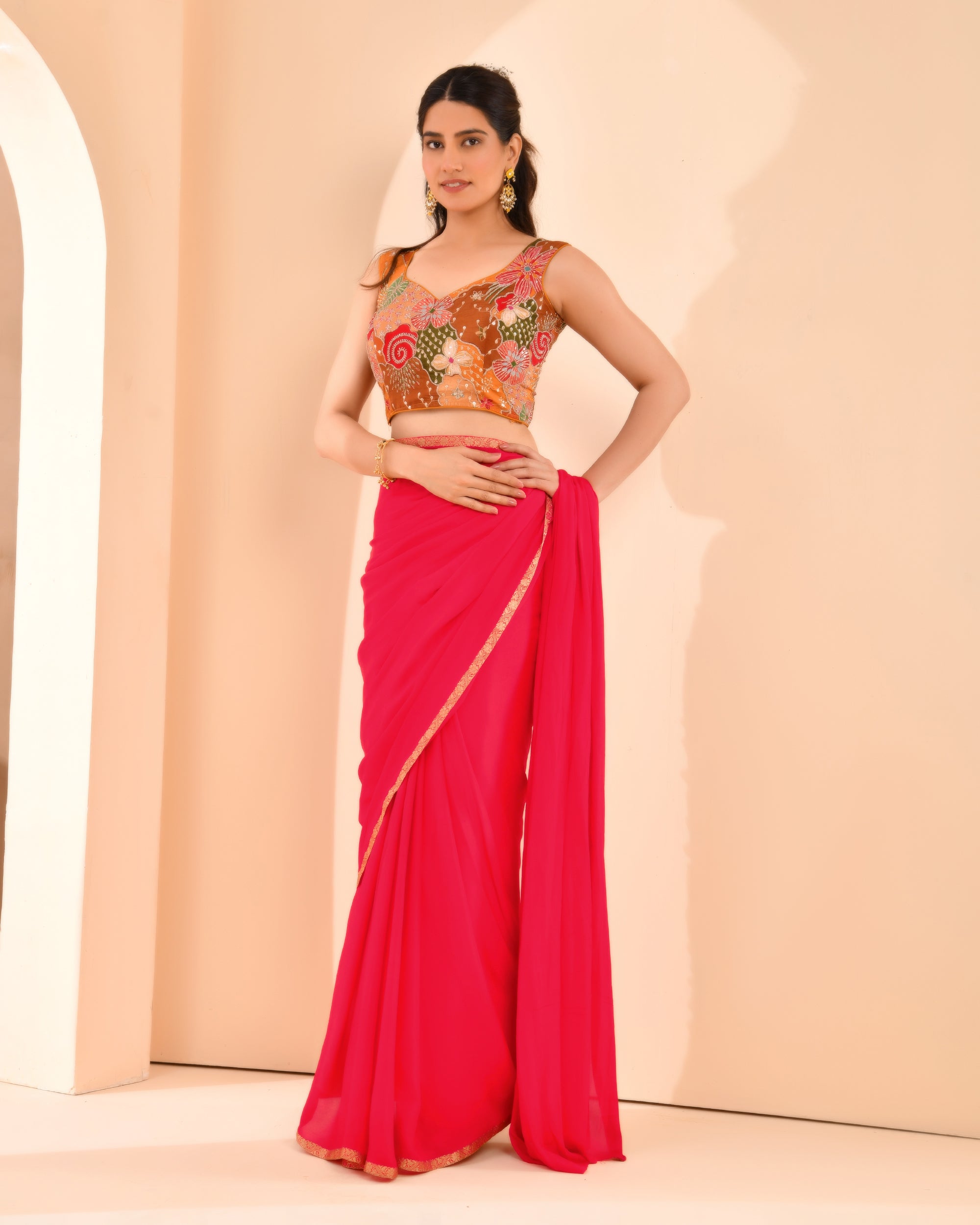 Mustard Floral Position Print Sweetheart Neck Blouse Sleevesless