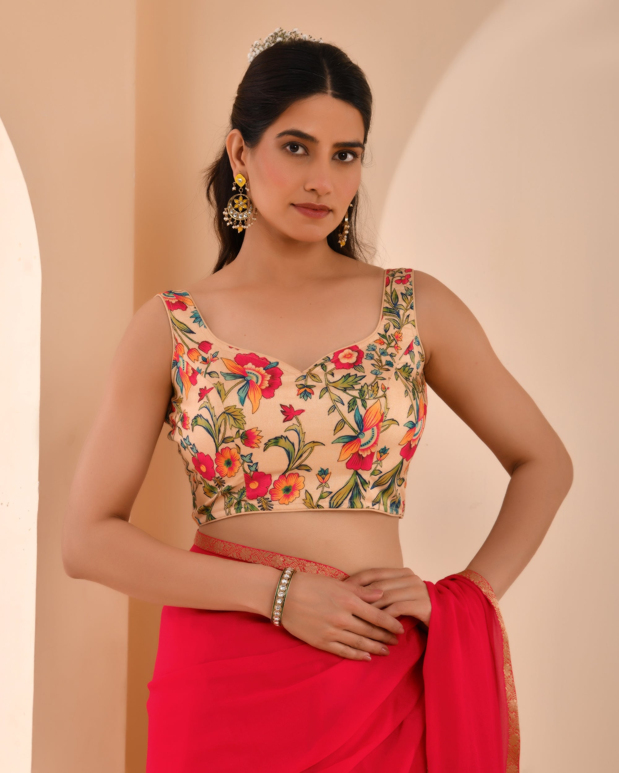 Printer Beige Kamlamari Blouse