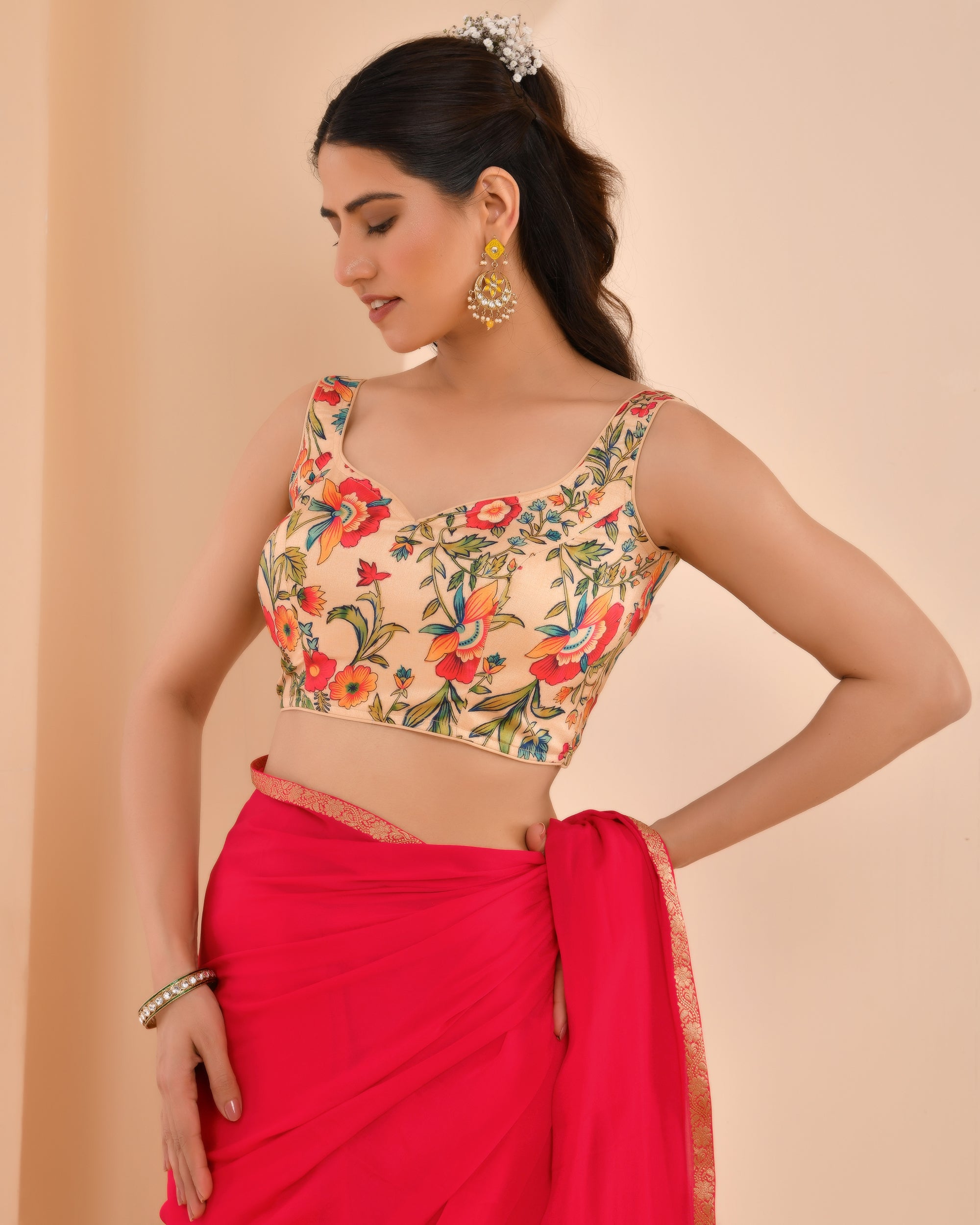 Printer Beige Kamlamari Blouse