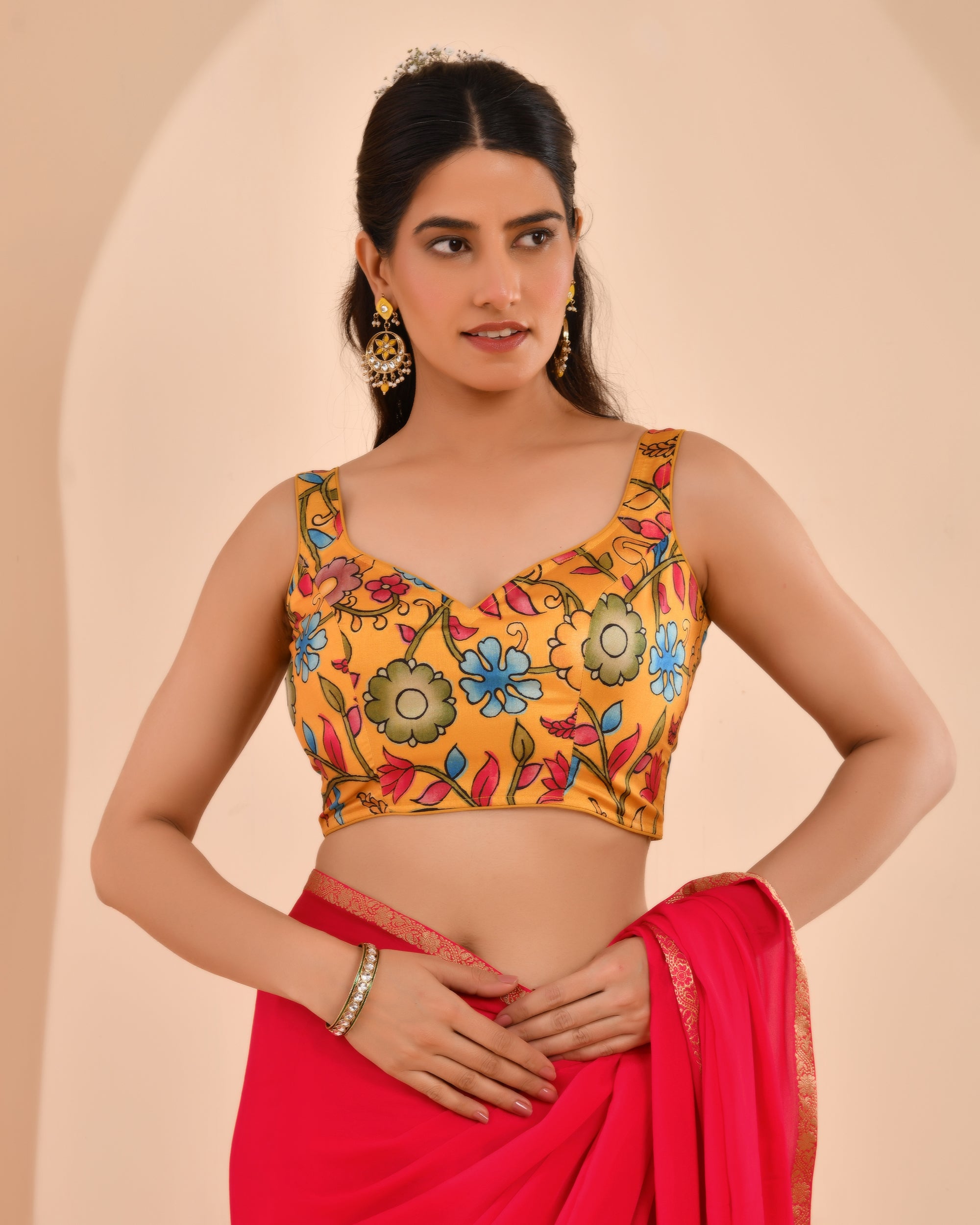 Printed Mustard Kalamkari Blouse
