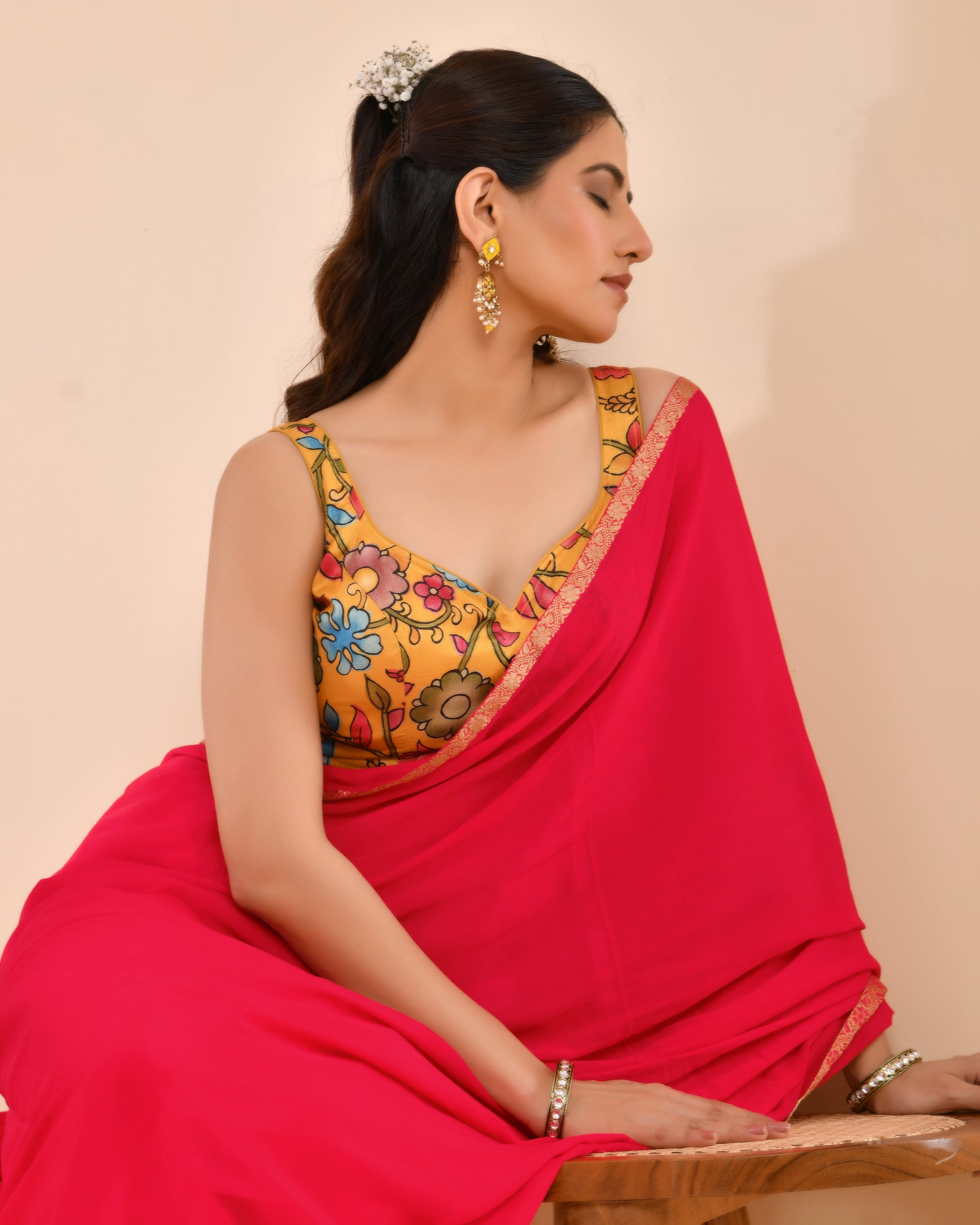 Printed Mustard Kalamkari Blouse