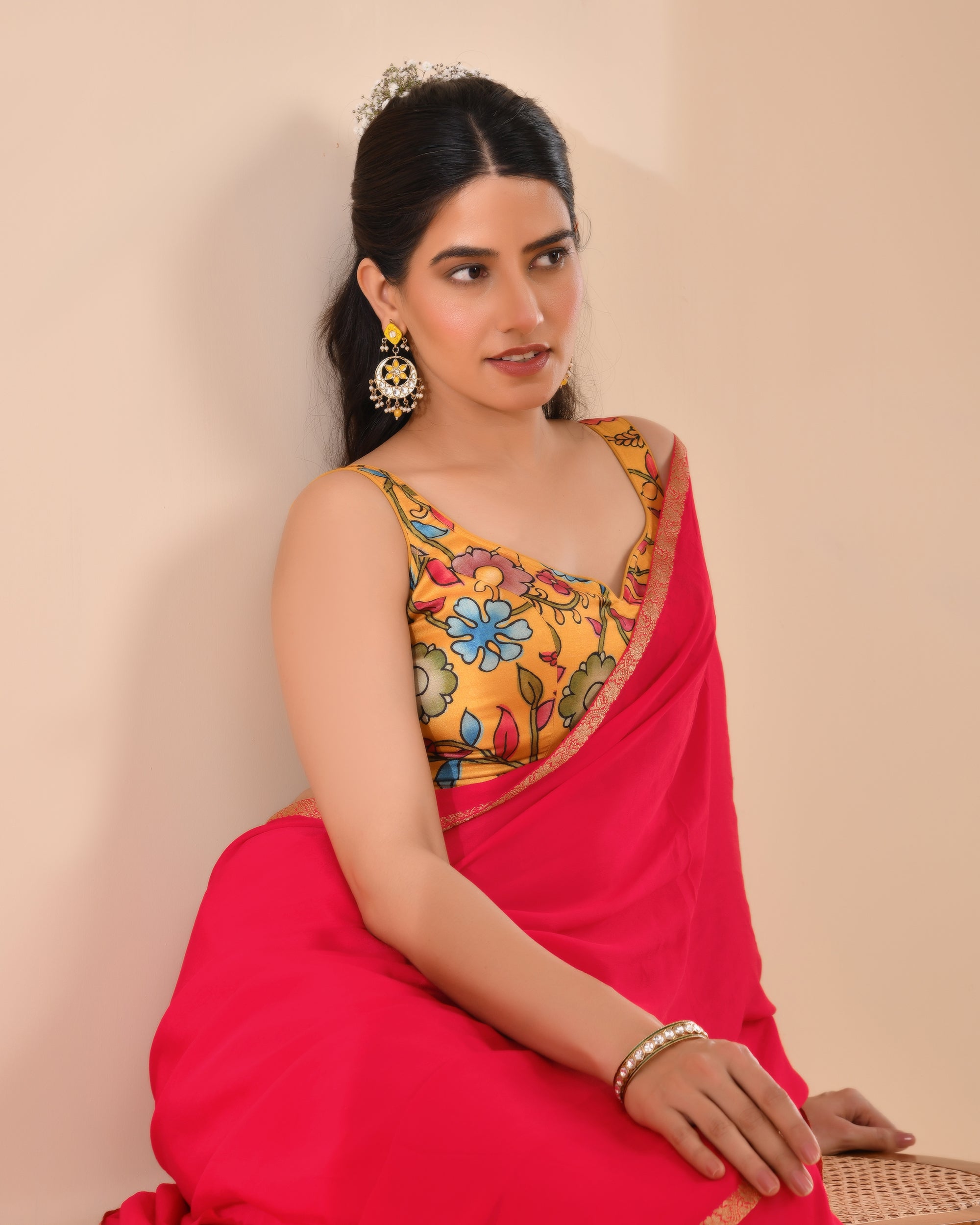 Printed Mustard Kalamkari Blouse