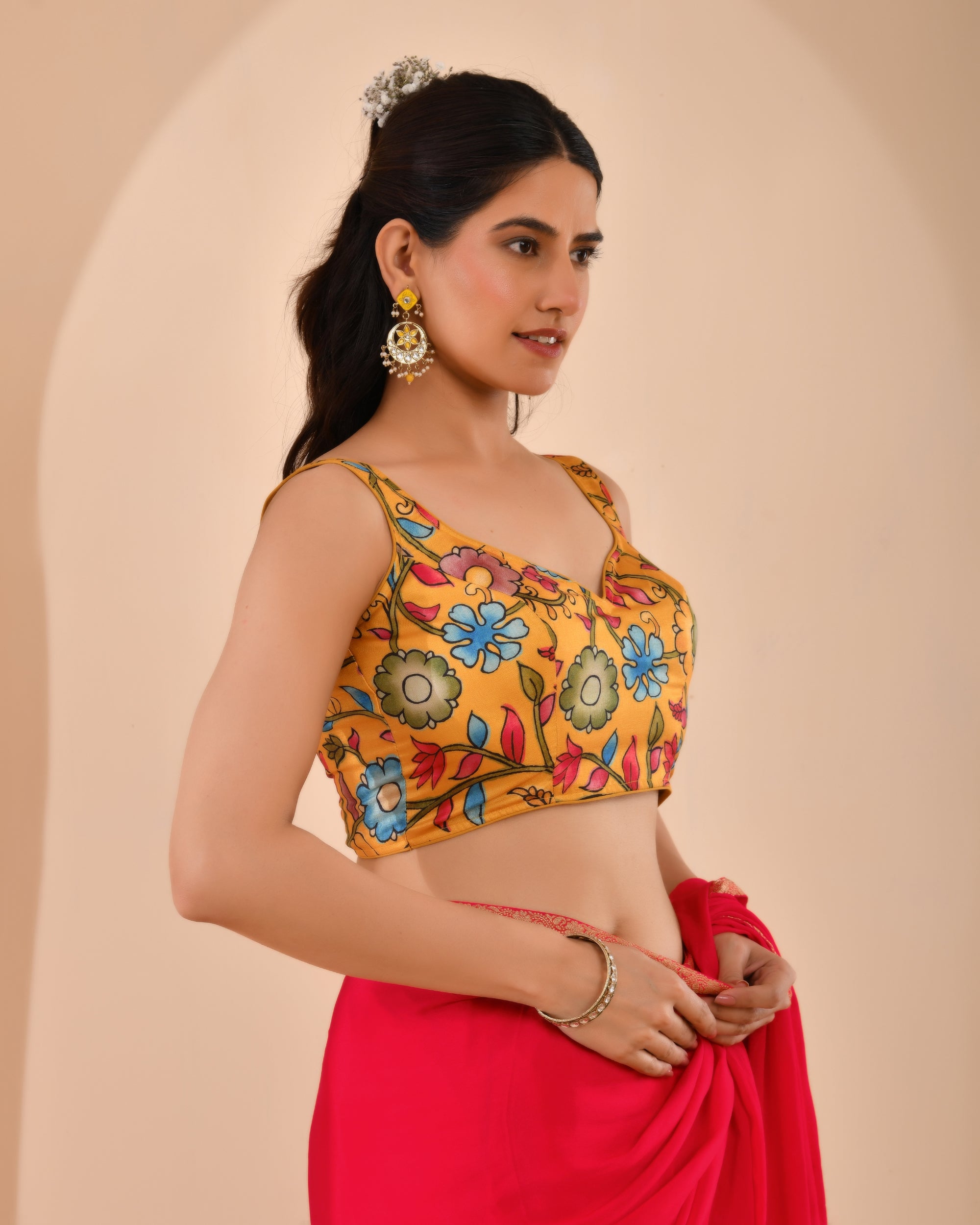 Printed Mustard Kalamkari Blouse