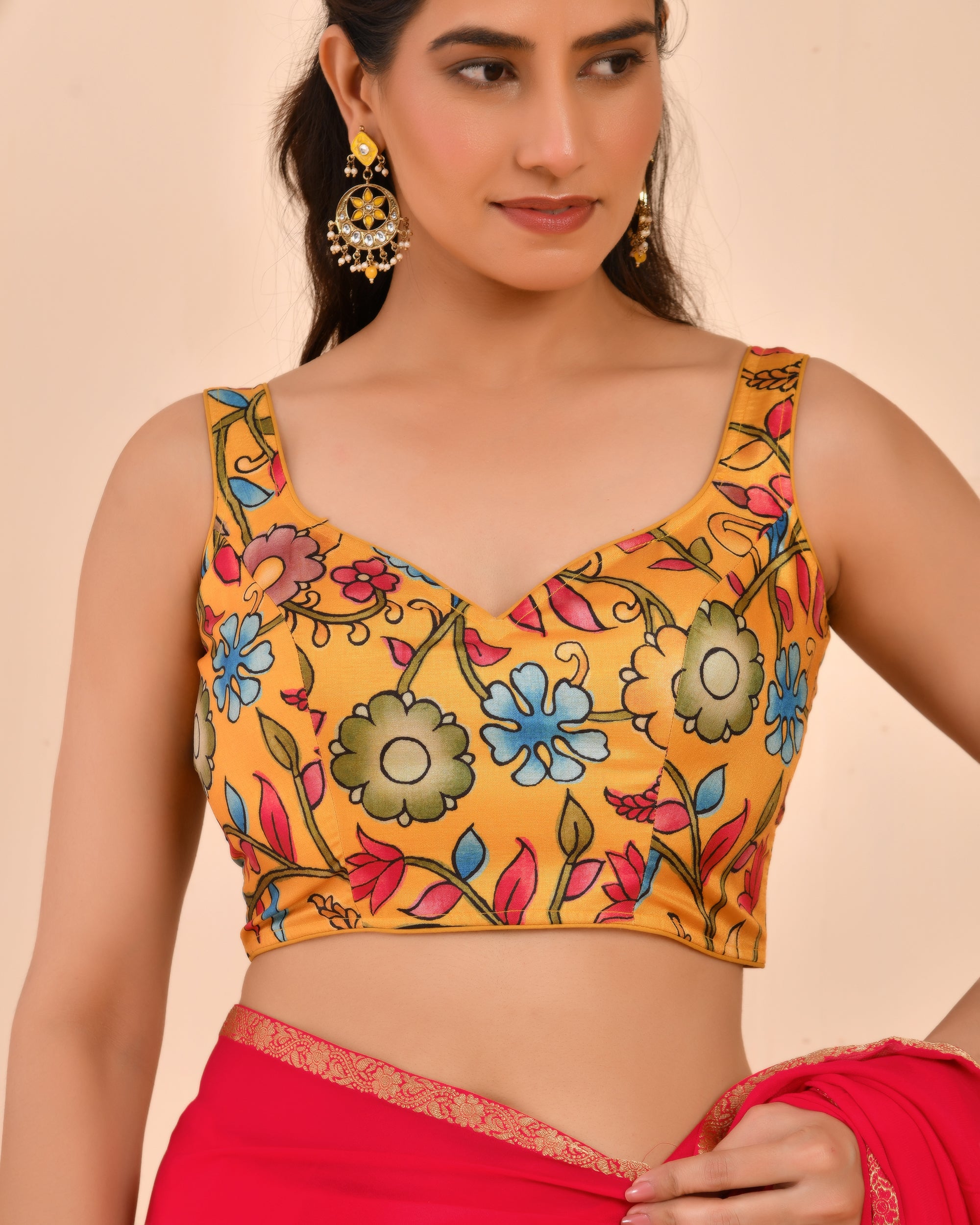 Printed Mustard Kalamkari Blouse