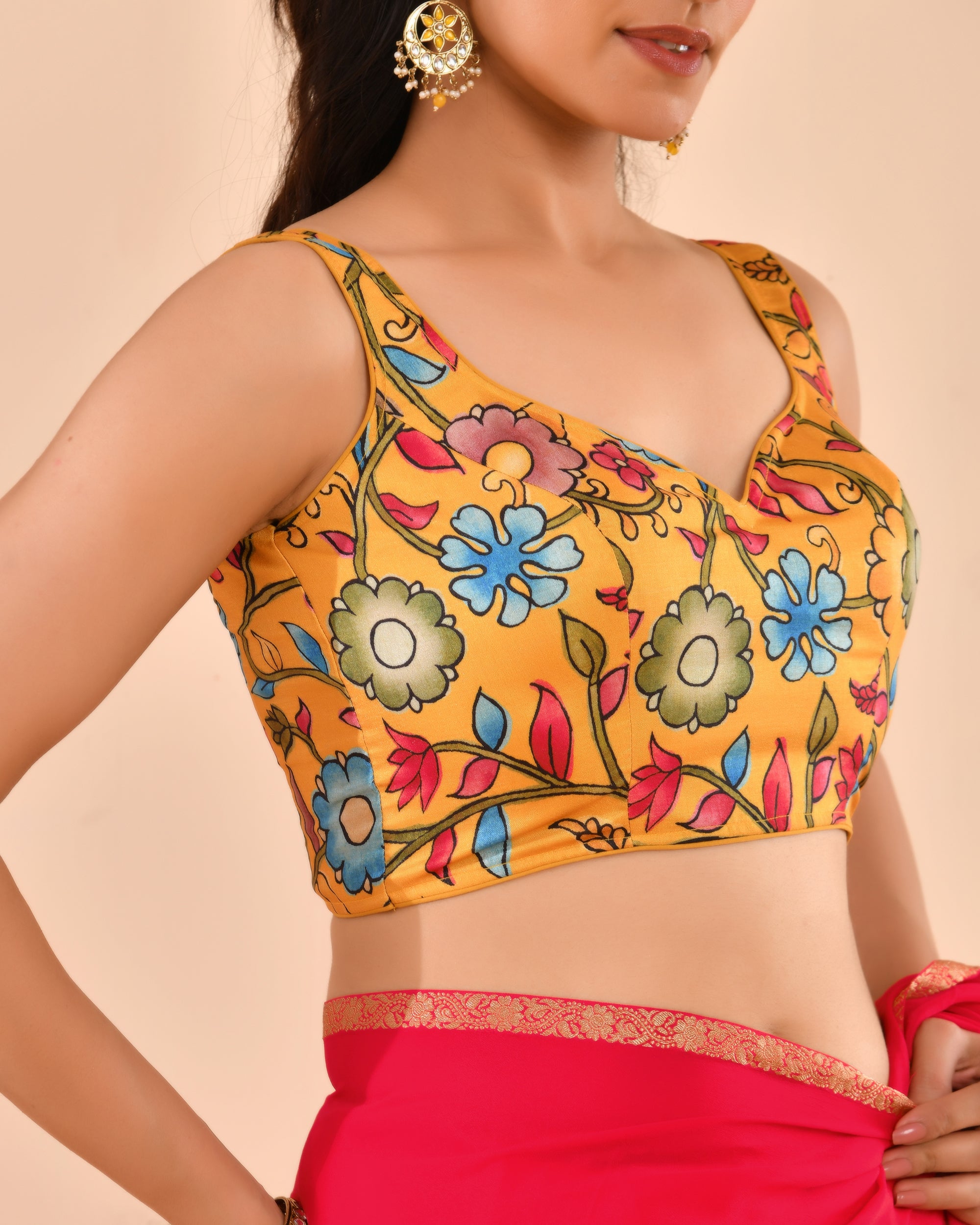 Printed Mustard Kalamkari Blouse