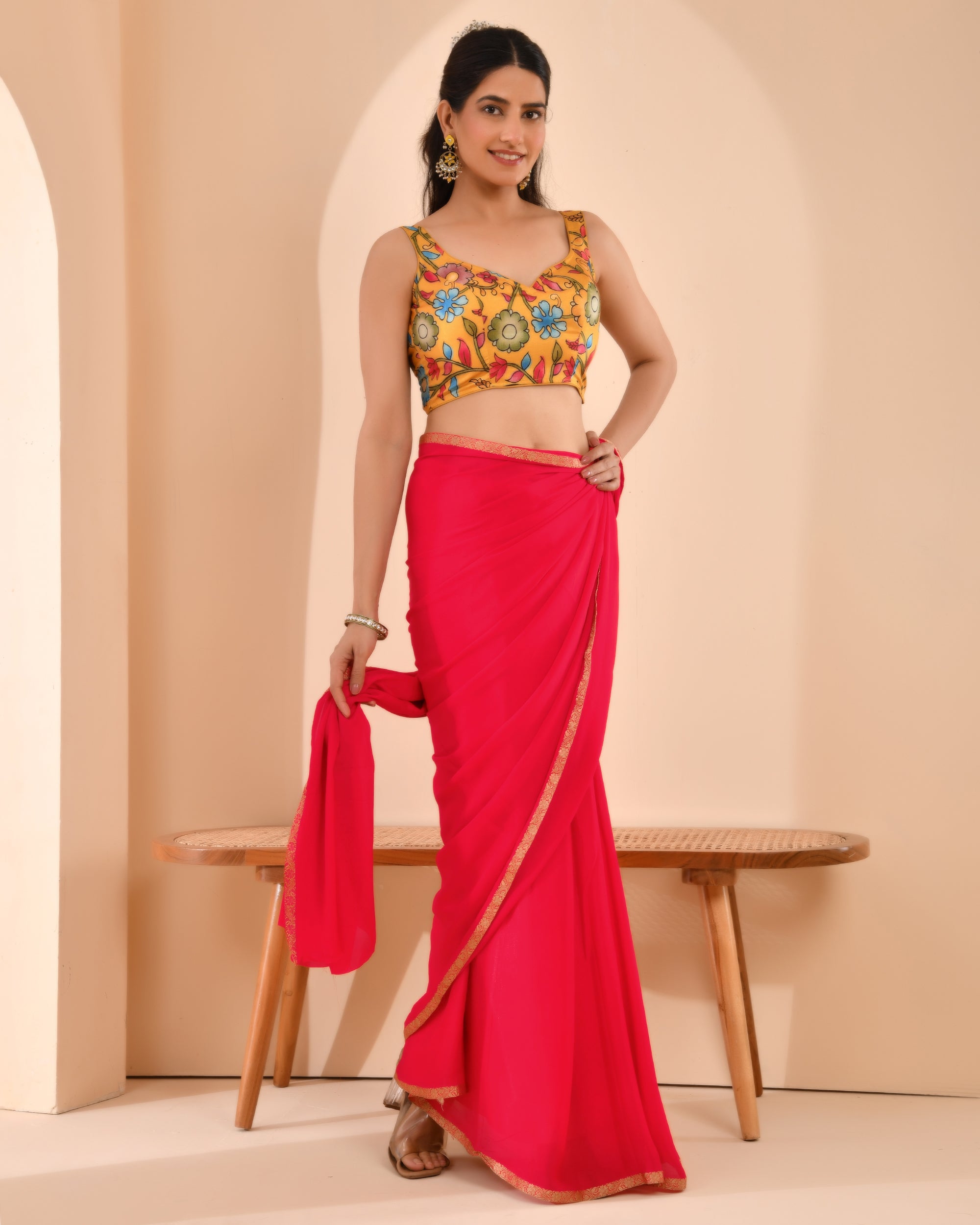 Printed Mustard Kalamkari Blouse