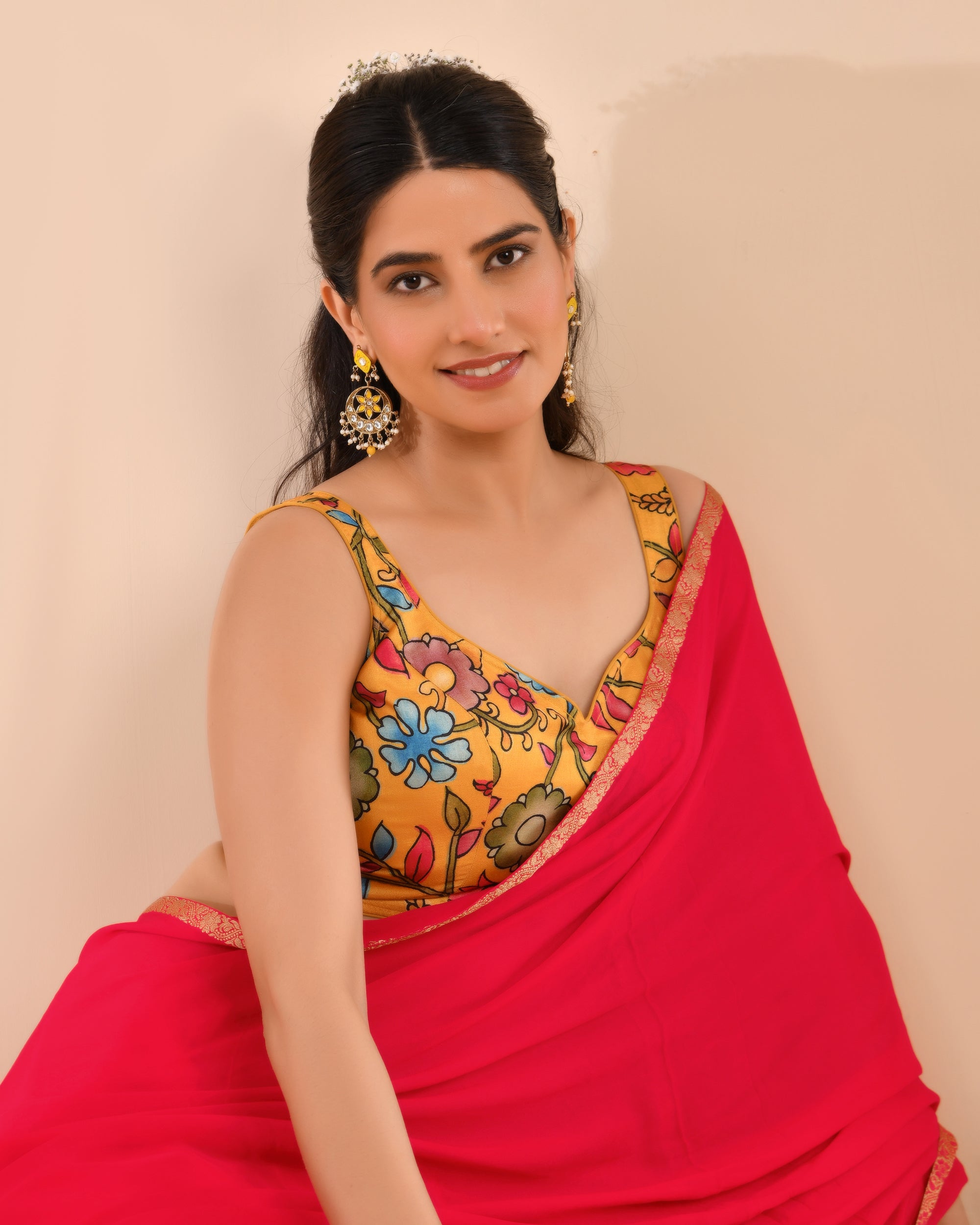 Printed Mustard Kalamkari Blouse