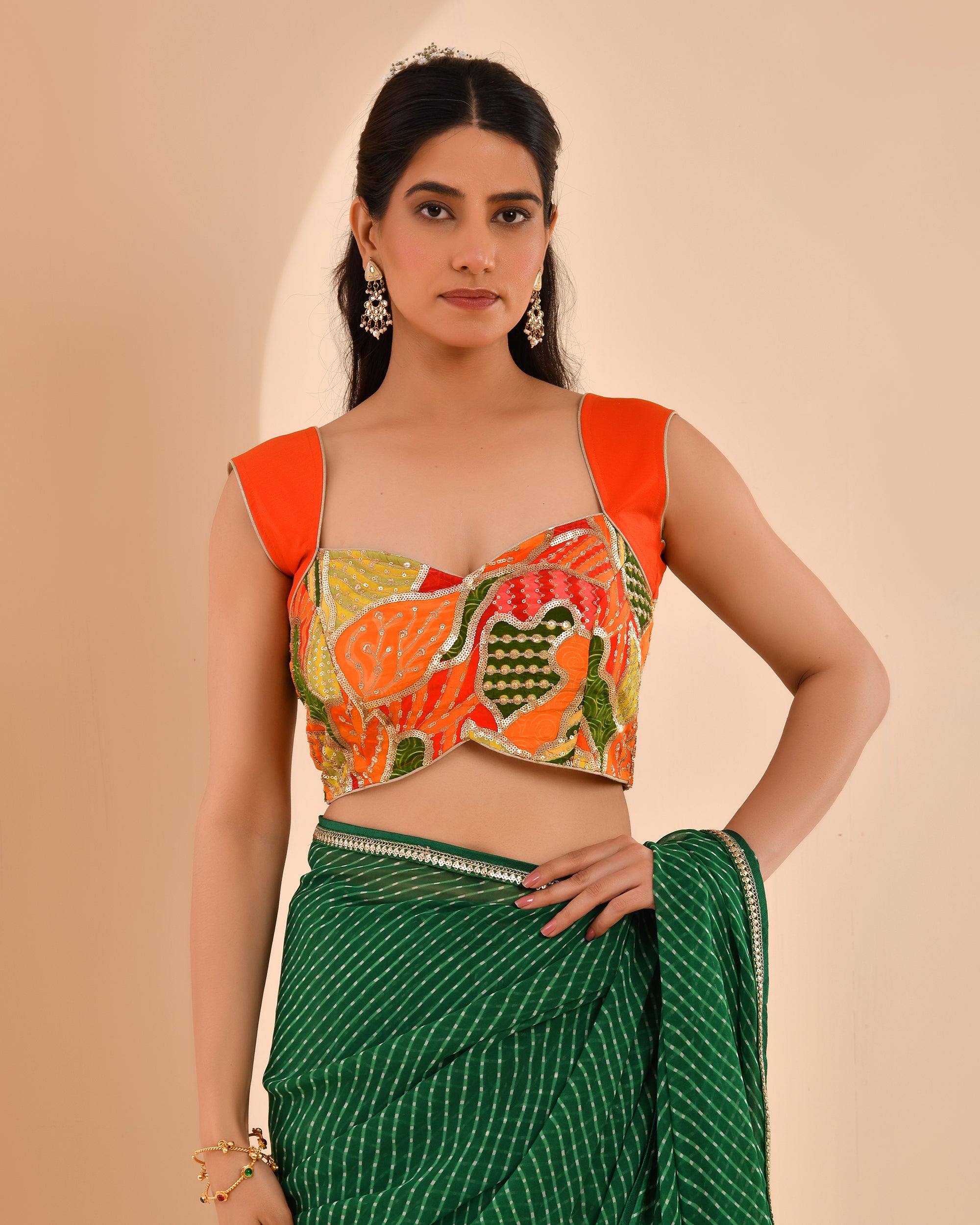 Goblet Crepe Embroidered Orange Blouse